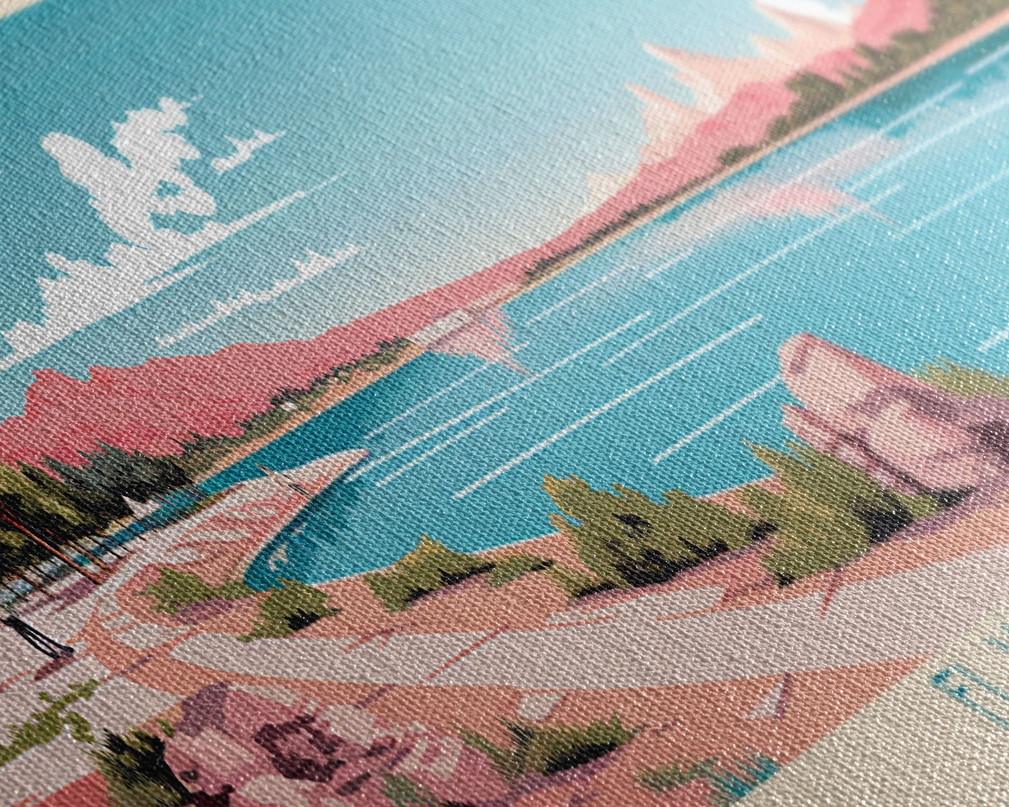 El Vado Lake New Mexico Framed Canvas Print, Panoramic Art, Midcentury Modern, Pop Art, Bedroom Decor, Travel Poster, Serene Lake Art