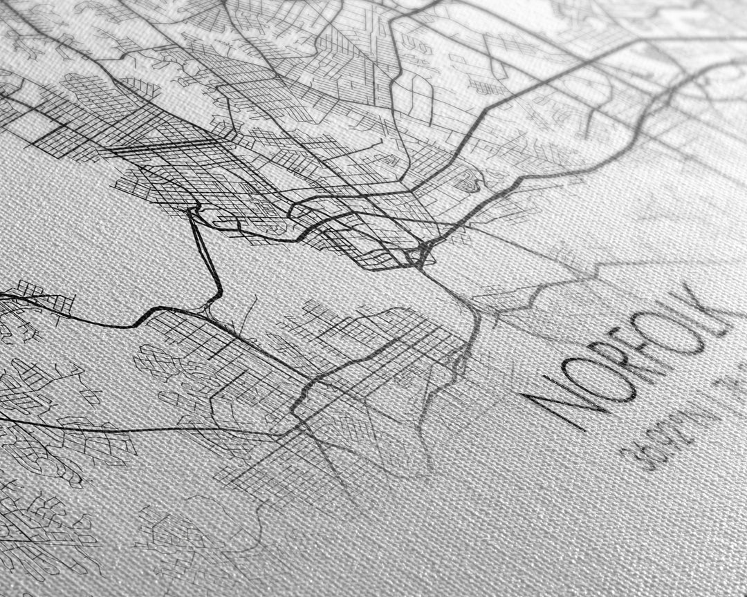 Norfolk City Map, Virginia Art, Map Print, Minimalist Wall Art, Wall Art, Canvas Art, Cabin Wall Art, Southern Wall Décor, Unique Wall Art
