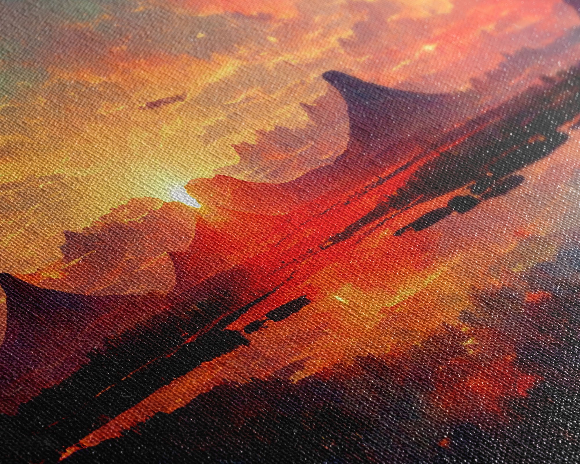 Mountain and Lake Sunset Wall Art Oil Painting On Canvas, Canvas Print, Ready to hang gallery wrapped nature framed canvas print, lake life