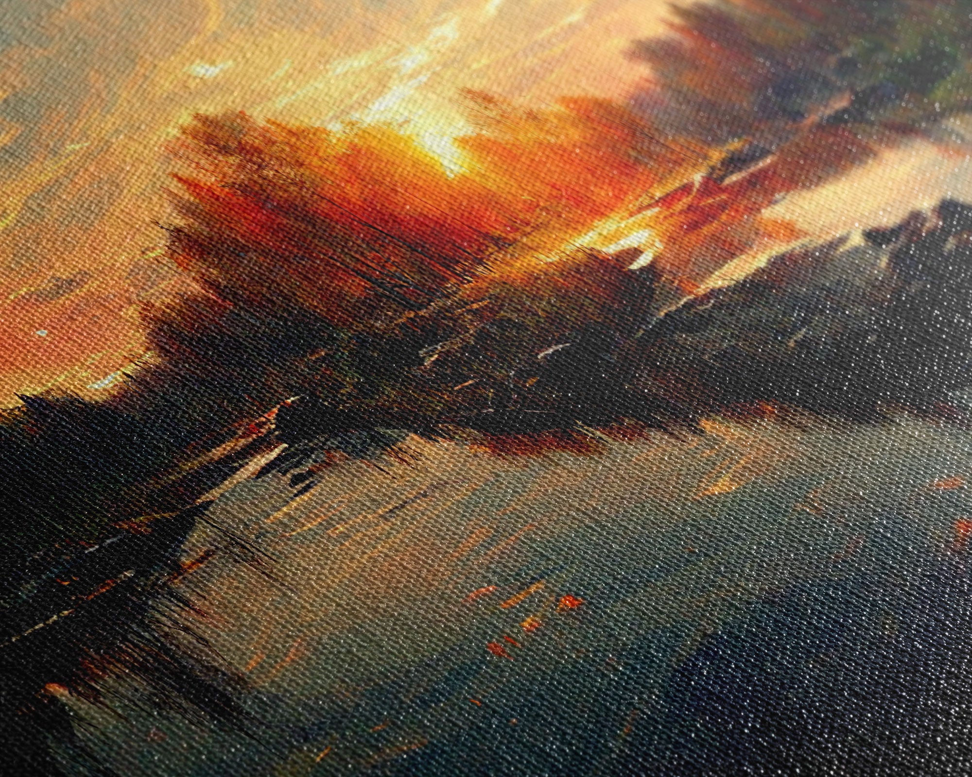 Lake Sunset Oil Painting On Canvas, Canvas Print, Ready to hang gallery wrapped nature canvas print, Lake Art, lake life oil painting style