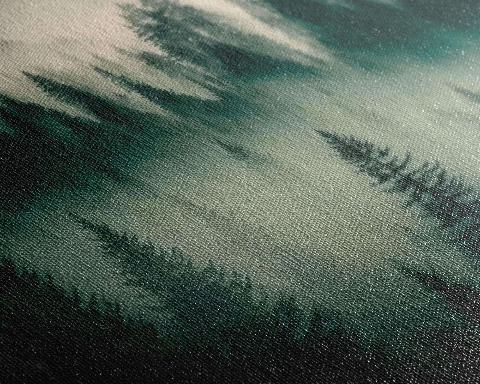 Framed Canvas Print, Pine Tree Forest, Misty Forest Landscape, Fog Covered Mountain, Nature Landscape Decor