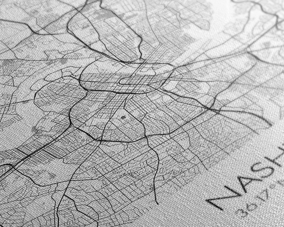 Nashville Street Map, Tennessee Map, City Map Art, Modern Art, Wall Art, Canvas Print, Music Studio Art, Gift For Music Lover, Travel Art