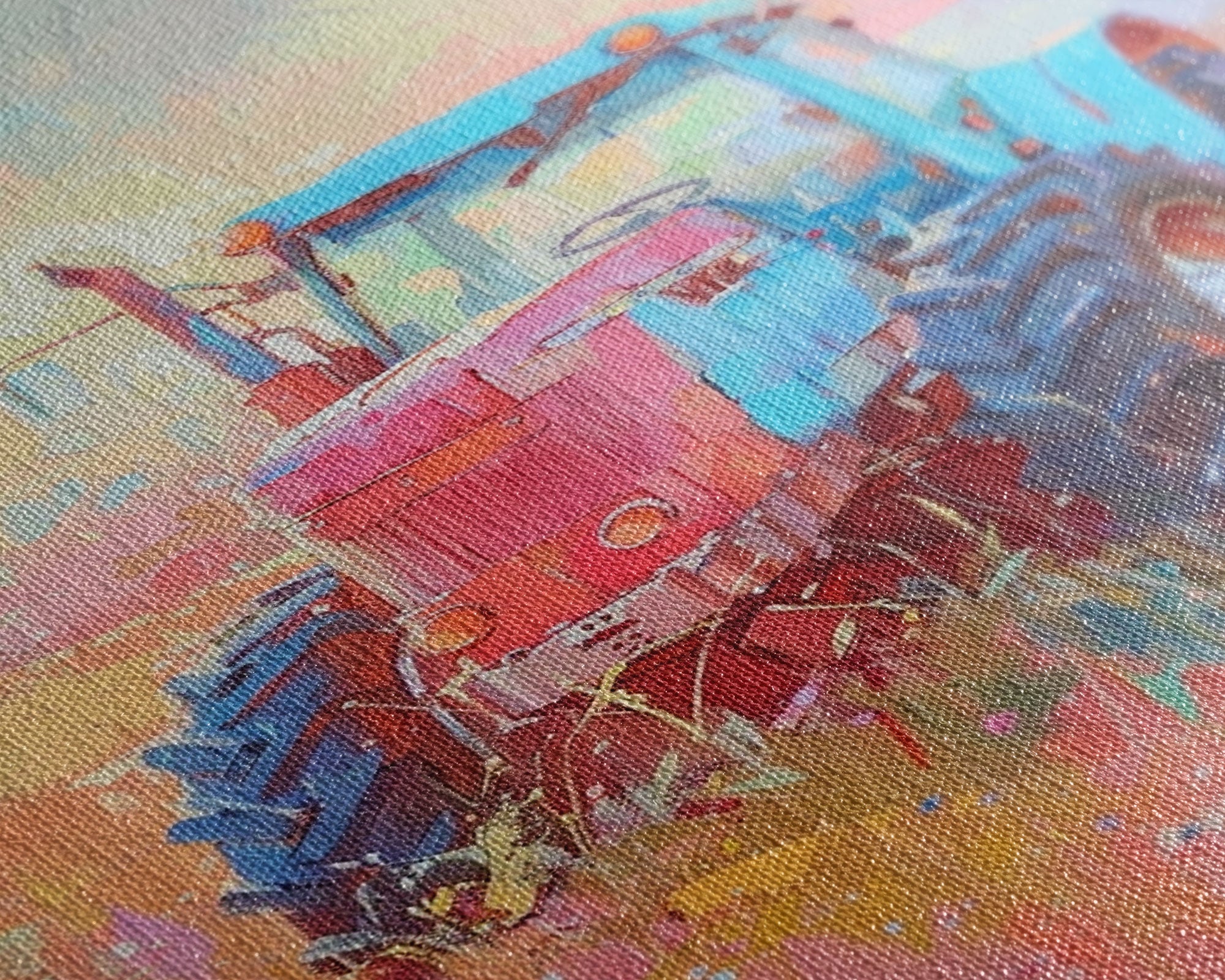 Colorful Tractor in Pastel Field - Framed Canvas Print, Farmhouse Living Room Art, Rustic Bedroom Decor, Rural Art, Wall Art