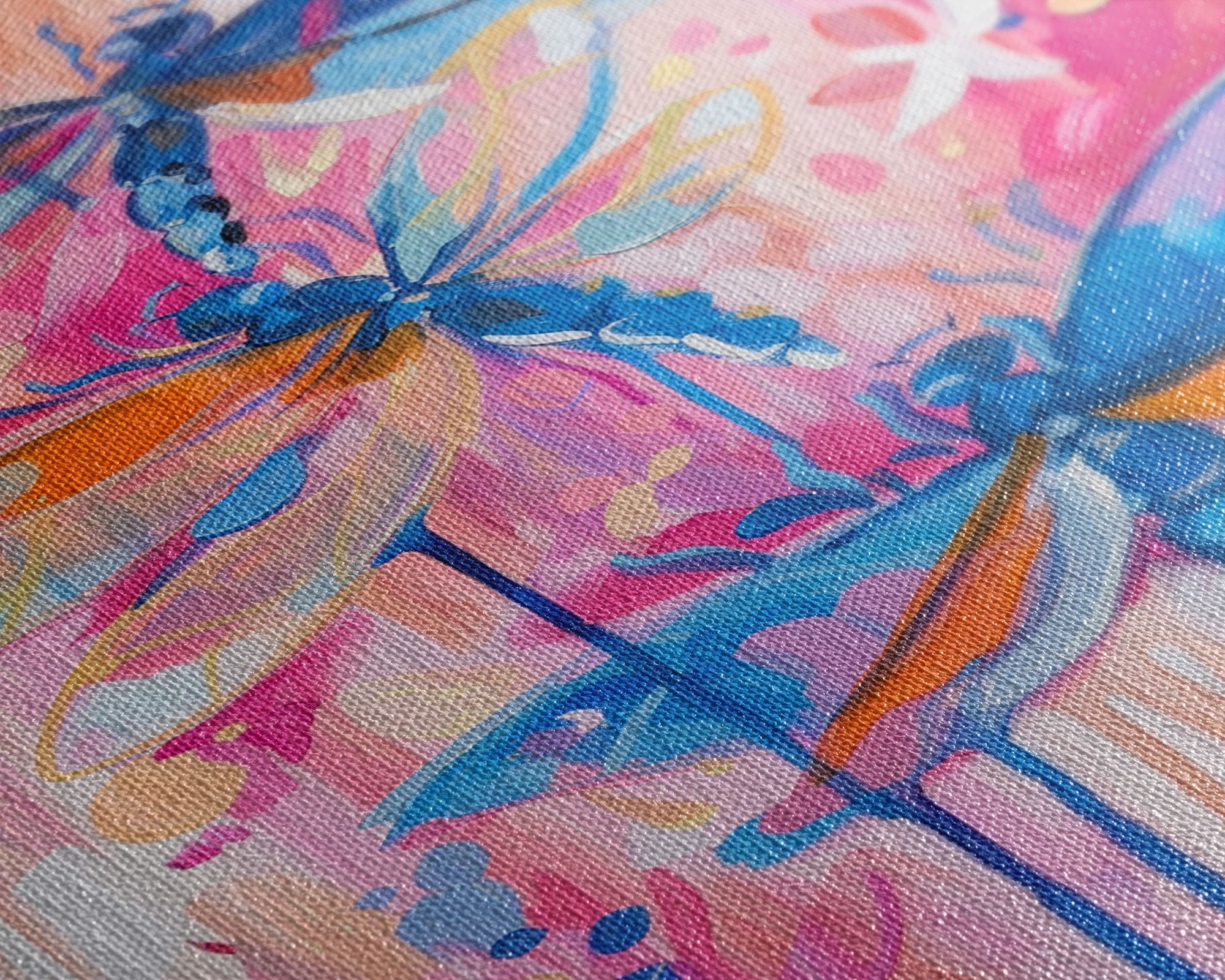 Abstract Dragonfly Trio in Vibrant Colors - Framed Canvas Print, Colorful Nature Art, Living Room Decor, Bedroom Wall Art
