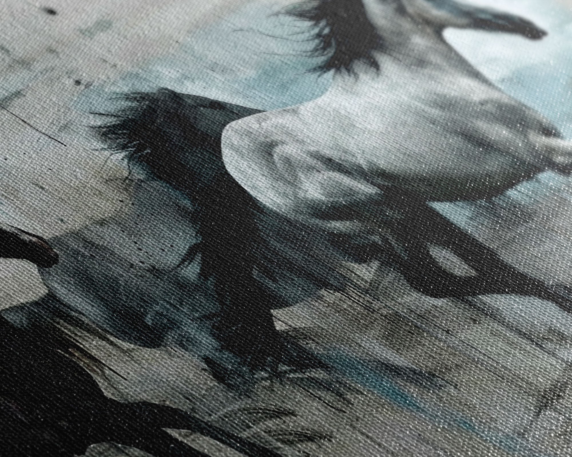 Black and White Horses Running in Abstract Landscape, Ideal Wall Art, Framed Canvas Print for Living Room or Bedroom Decor, Colorful Art