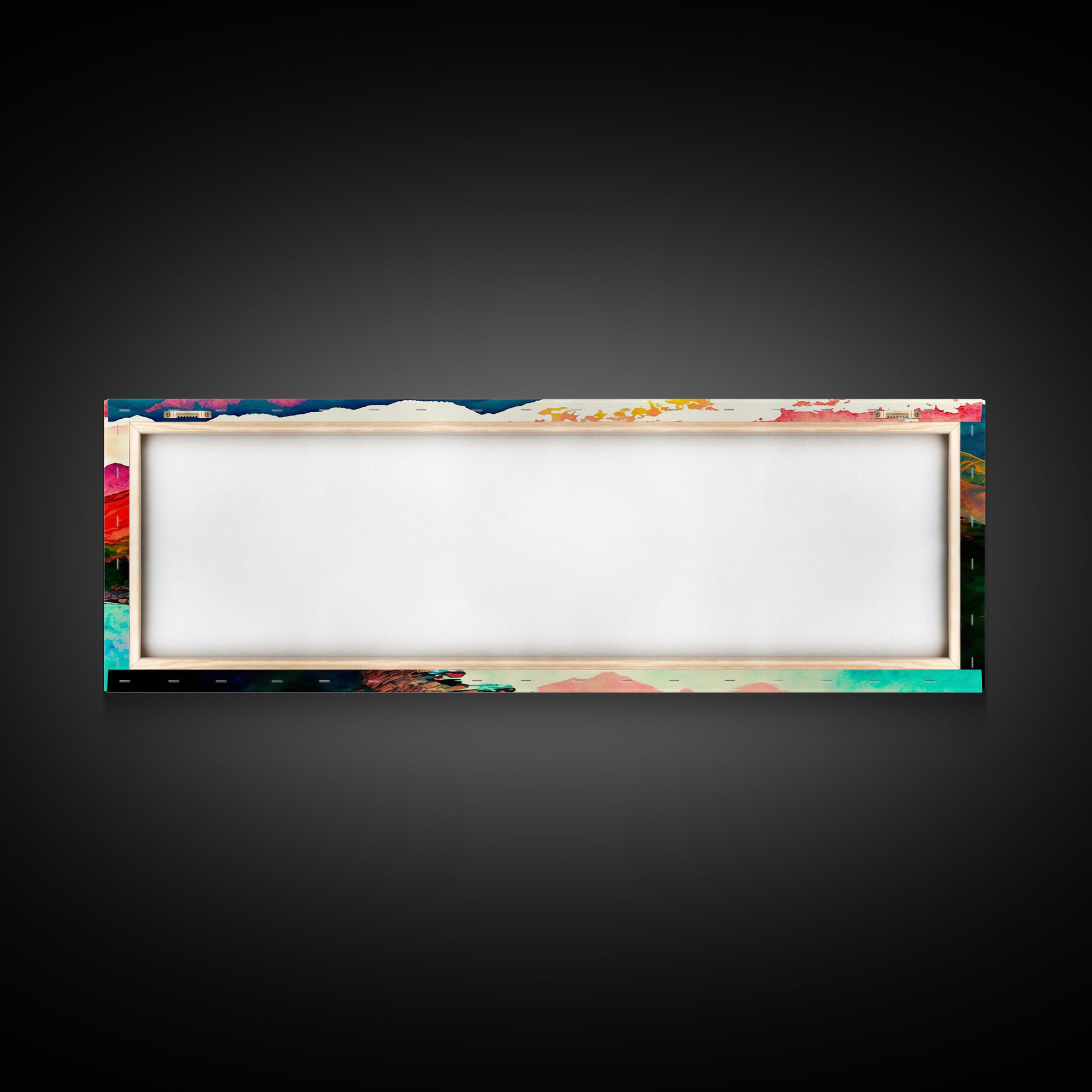 Colorful Abstract Watercolor Landscape, Framed Panoramic Canvas Print, Wide Art, Rainbow landscape painting, surrealist art