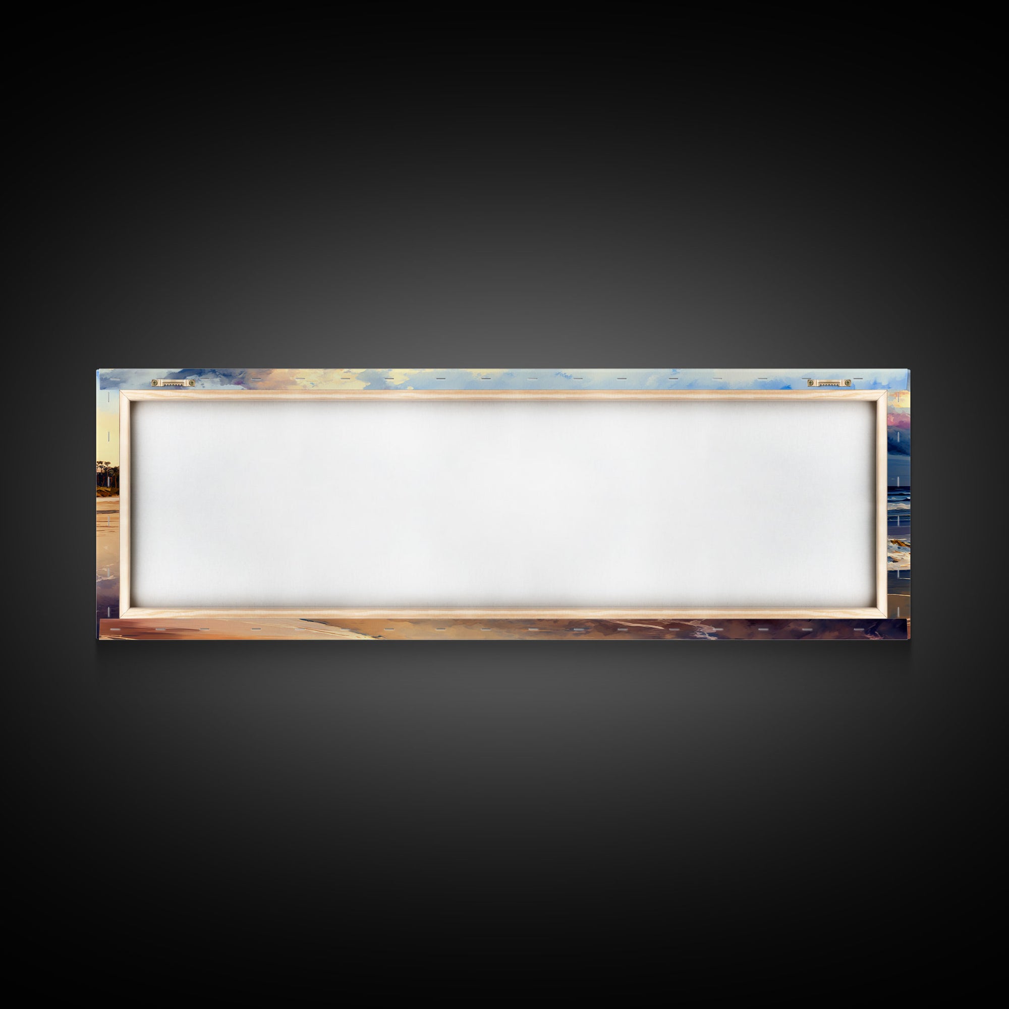 Panoramic Beach Sunset Canvas Print, Watercolor Landscape Framed Art, Whimsical Home Decor, Nature Wall Art, Wide Wall Art