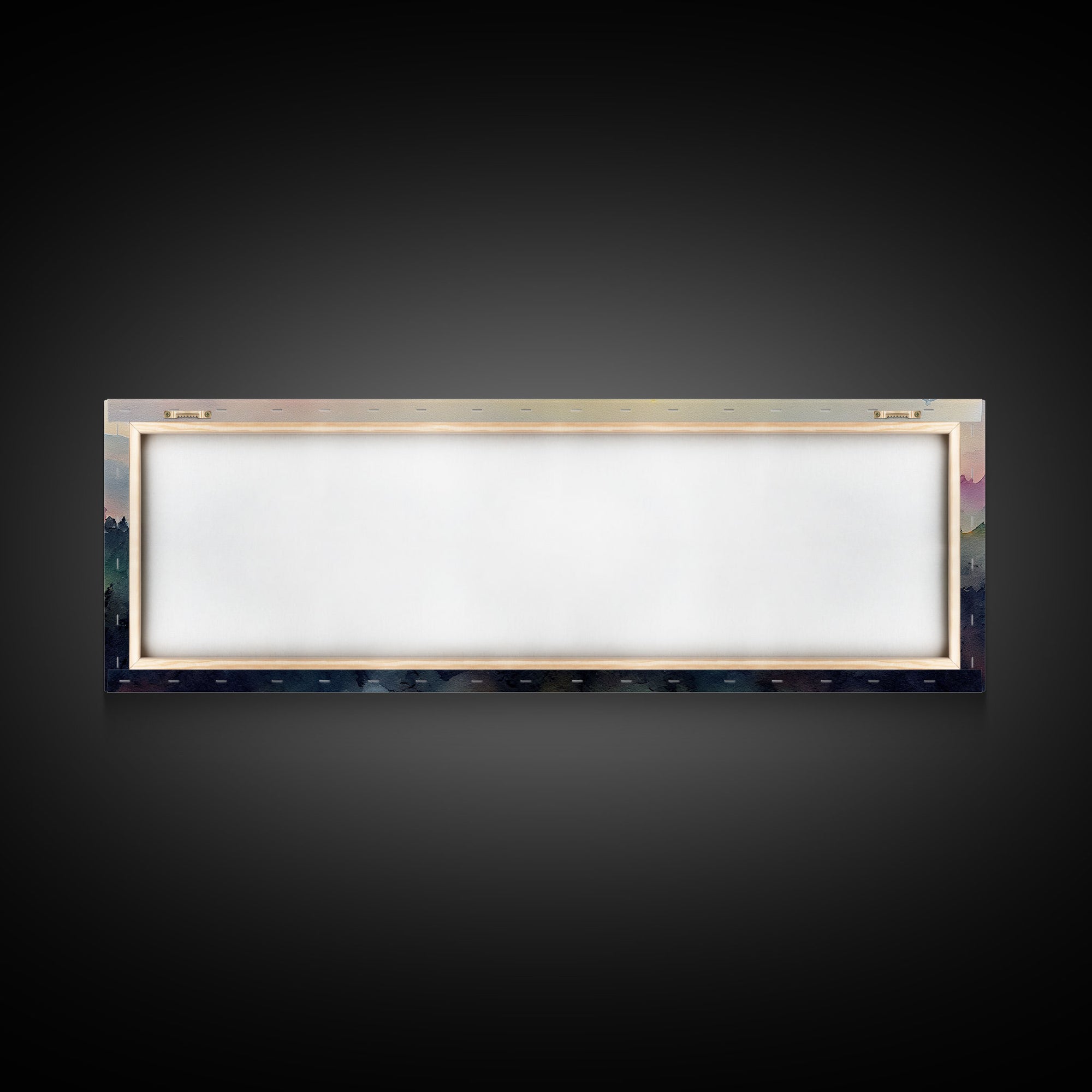 Dramatic Watercolor Sunset Landscape, Ready To Hang Canvas Print, Panoramic, Emerald Green Landscape Wall Decor