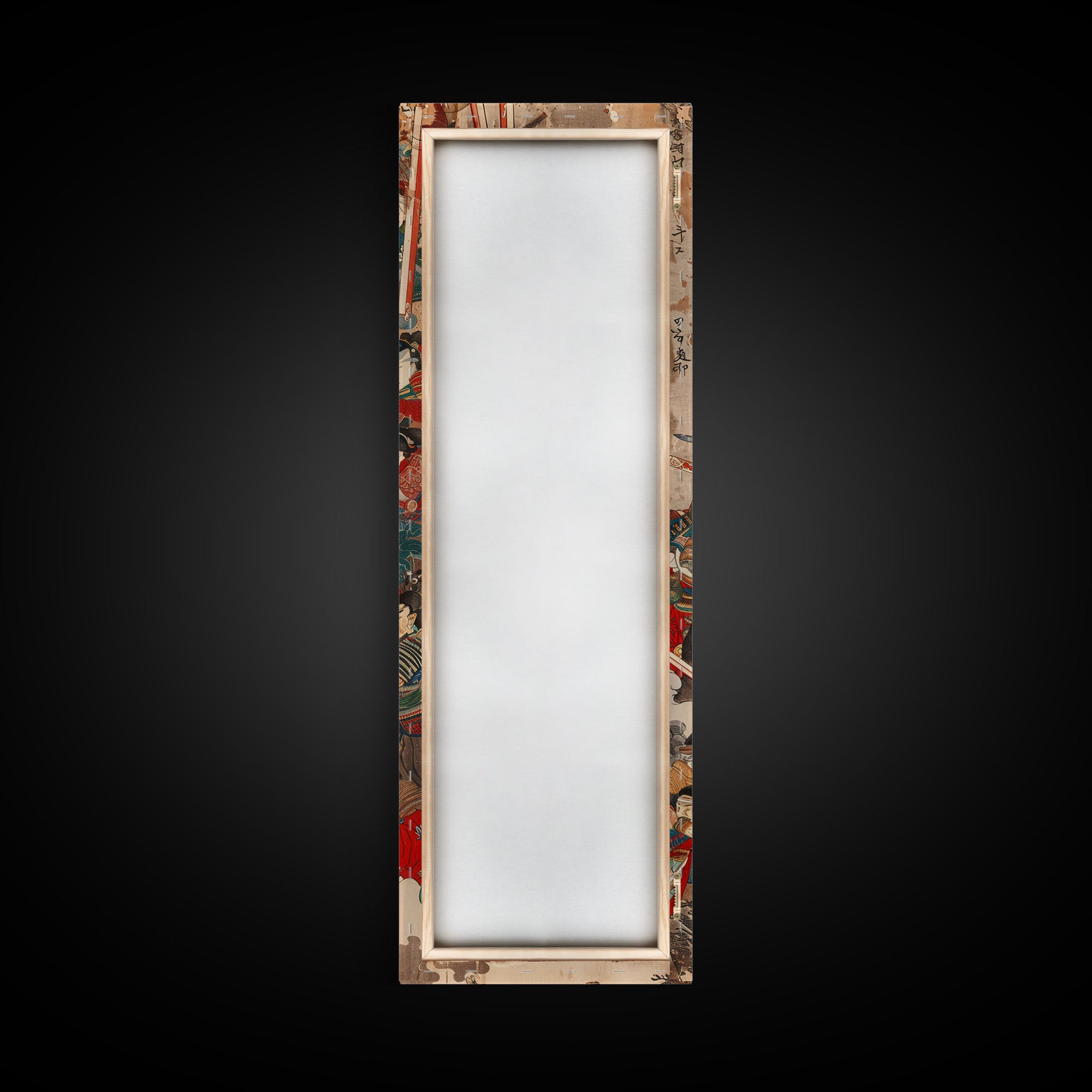 Samurai Warriors in Battle – Traditional Japanese Skinny Art with Historic Details – Framed Canvas Print