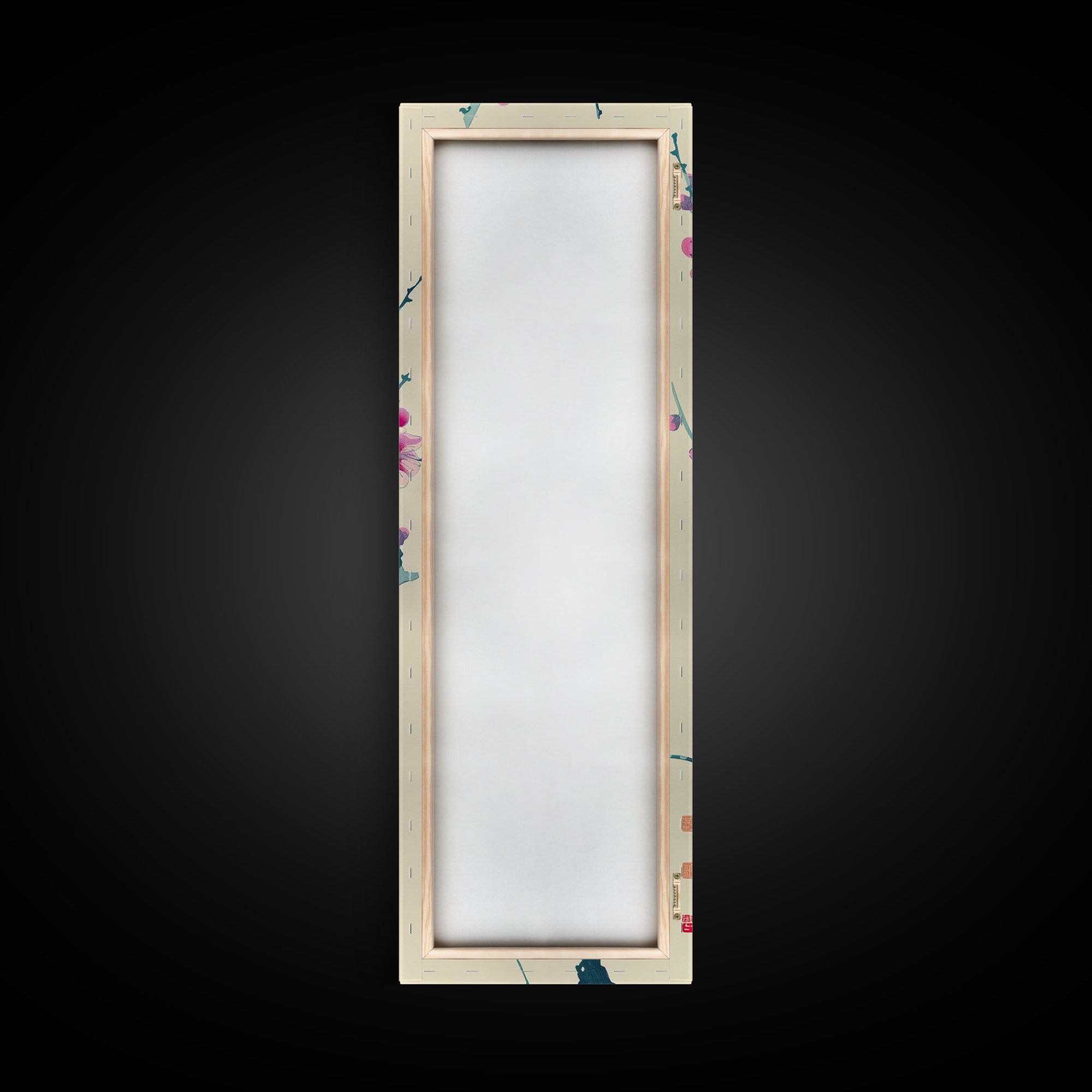 Plum Blossom Branch in Japanese Skinny Art with Delicate Pink Flowers – Framed Canvas Print