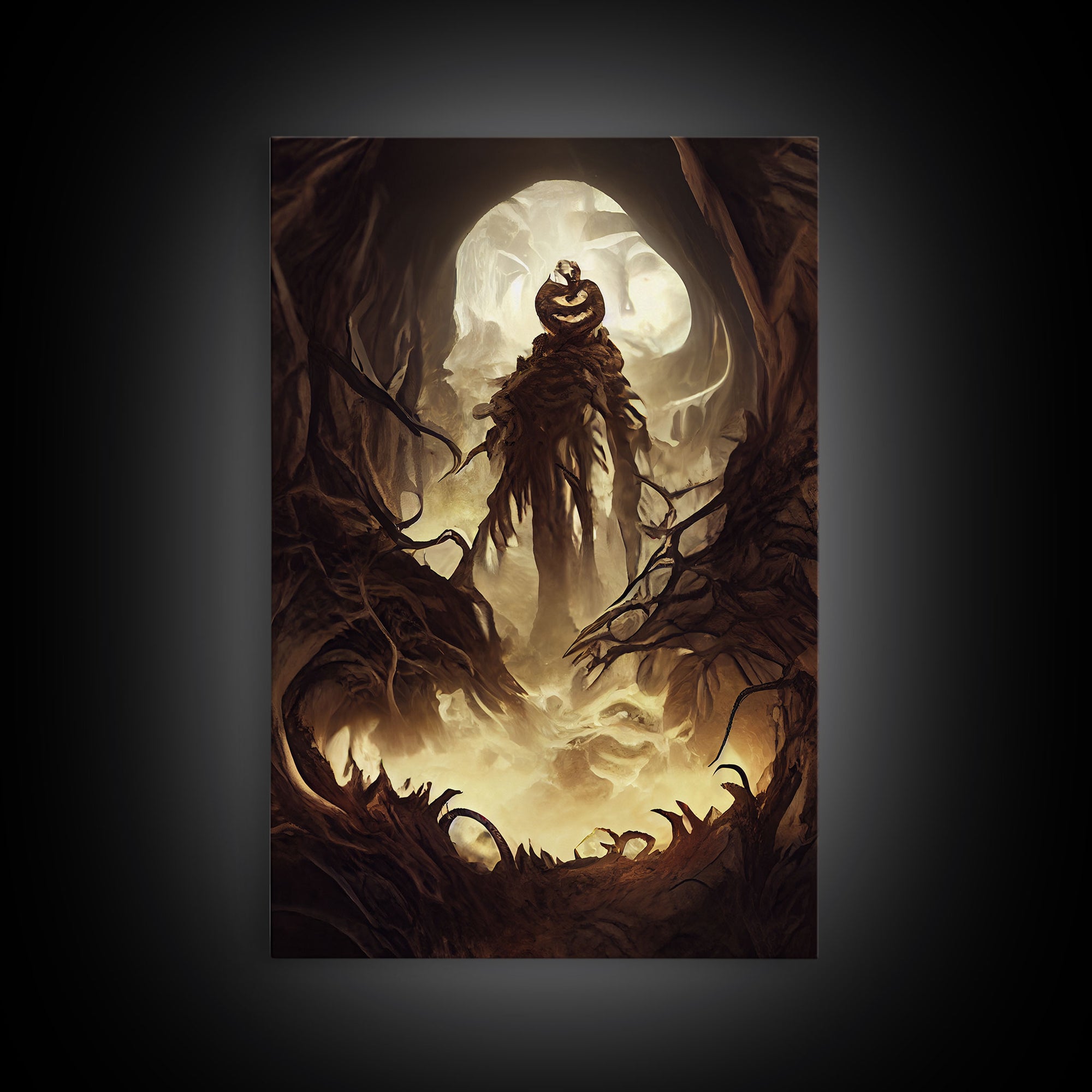 Haunted Scarecrow, Spooky Halloween Art, Framed Canvas Print, Ready To Hang Framed Wall Art, Living Room Wall Hanging