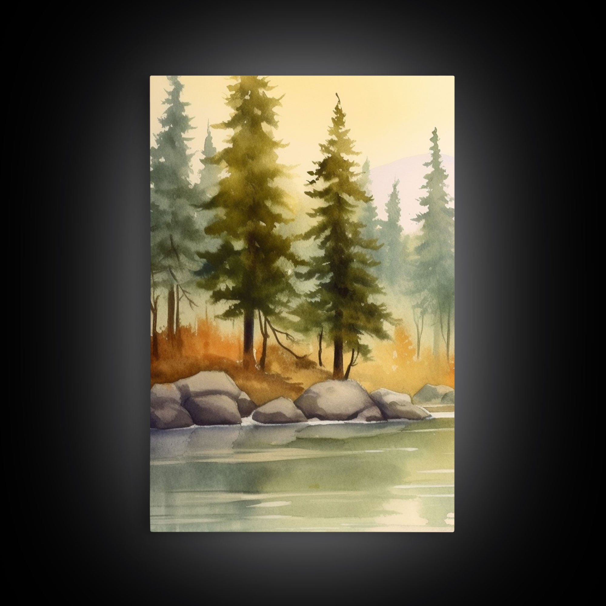 Beautiful Wall Art 3 Piece Canvas Print Framed Wall Decor, Watercolor Landscape Painting Print, Pacific Northwest, Oregon Art
