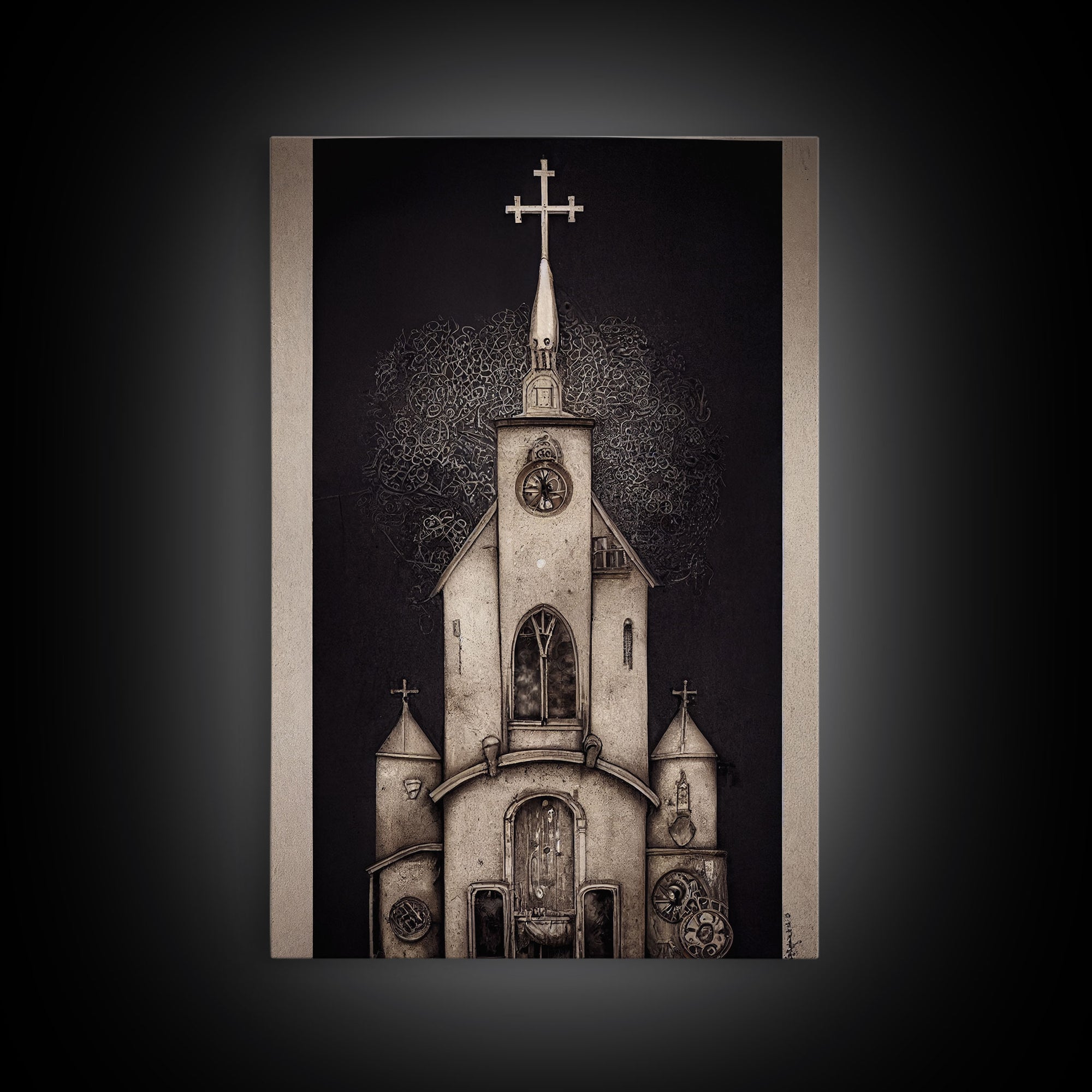 Gothic Church, Framed Canvas Print, Ready To Hang Framed Wall Art, Living Room Decor