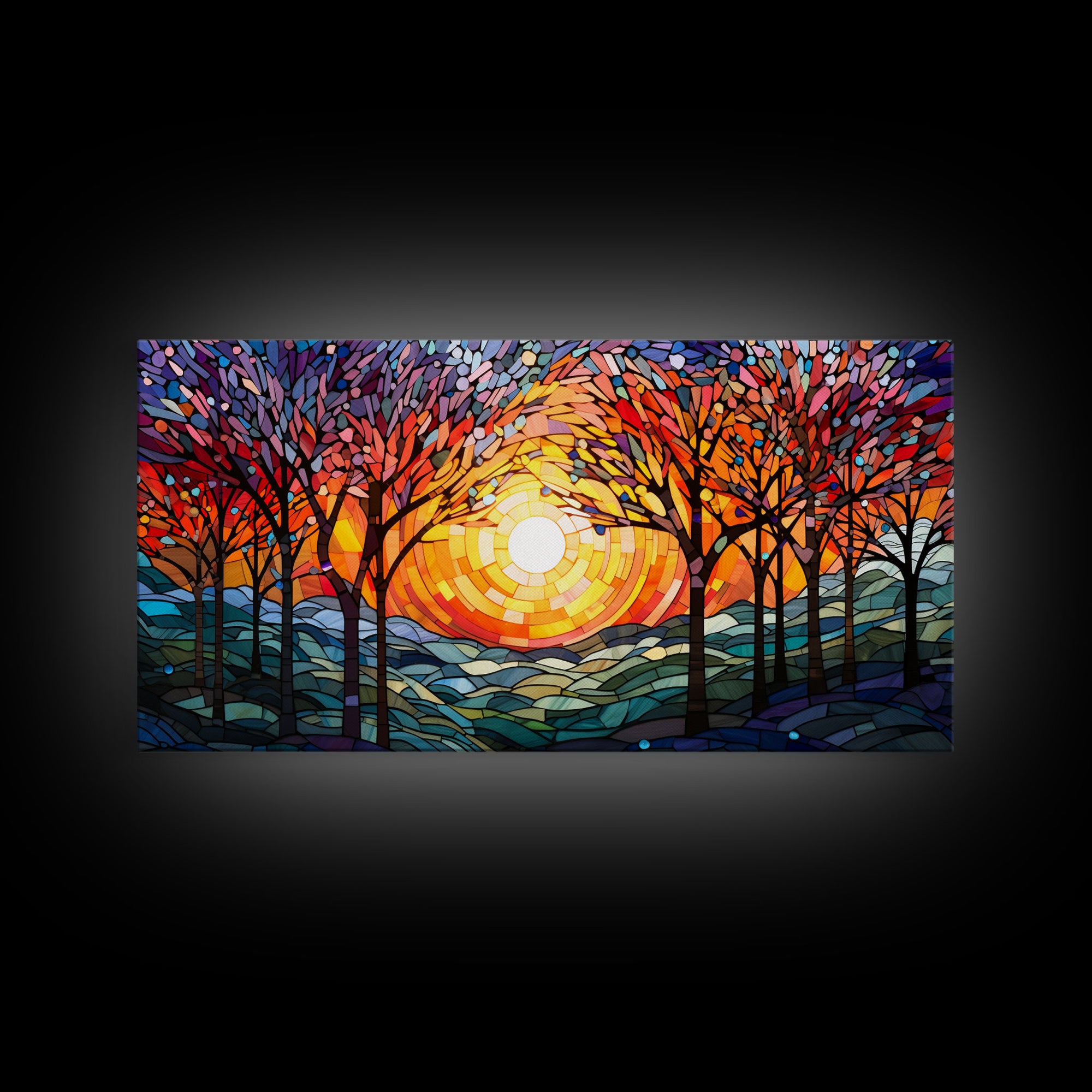 Colorful Mosaic Painting, Thanksgiving Decor, Stained Glass Canvas Print, Norse Mythology Inspired, Fall Centerpiece Art, Autumn Decor