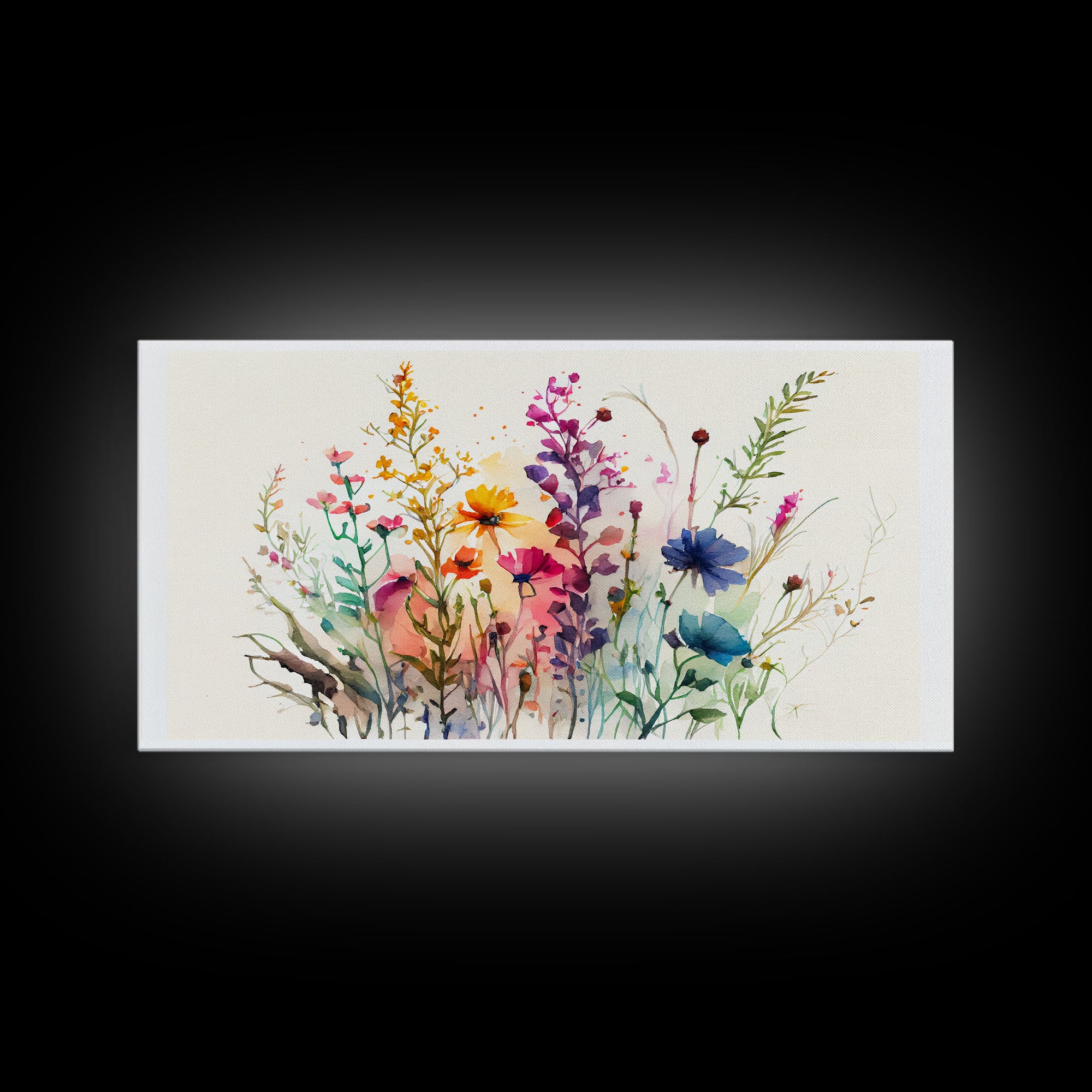 Wildflower Canvas Print, Watercolor Flowers, Farmhouse Decor, Meadow Grass, Bedroom Wall Decor, Pastel Colors, Botanical Greenery