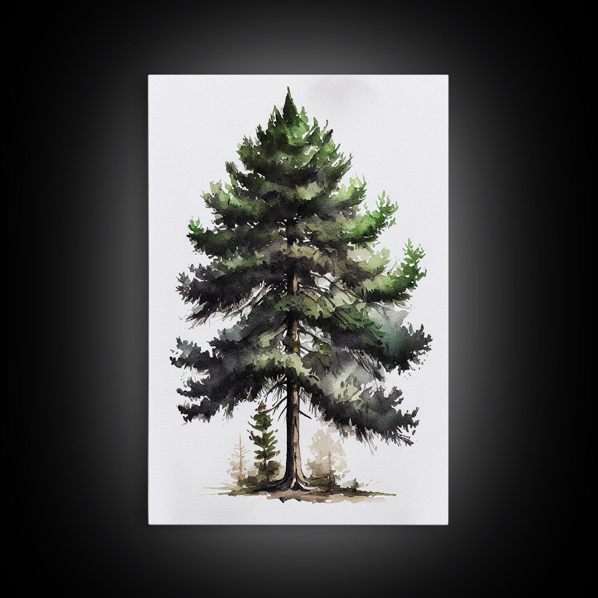 Pine Tree Watercolor Wall Art Canvas Print - Vibrant Colorful Nature Scene Artwork, lakehouse art
