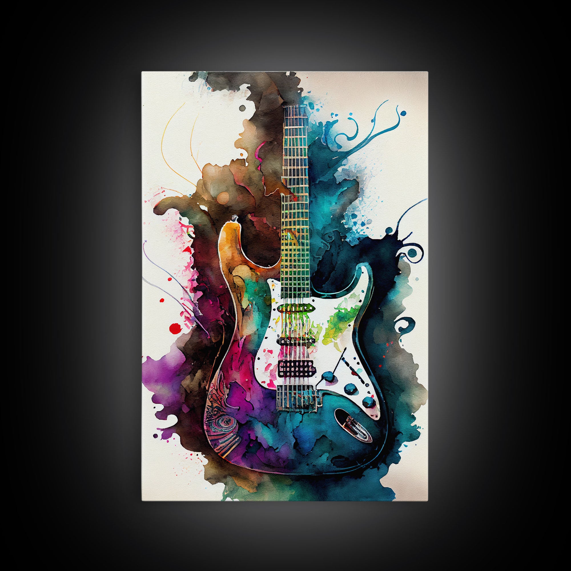 Electric Color Explosion Guitar Painting for Wall Decor, Vintage Guitar Lover Gift for Musical Wall Decor, Guitar Artwork Gift for Men
