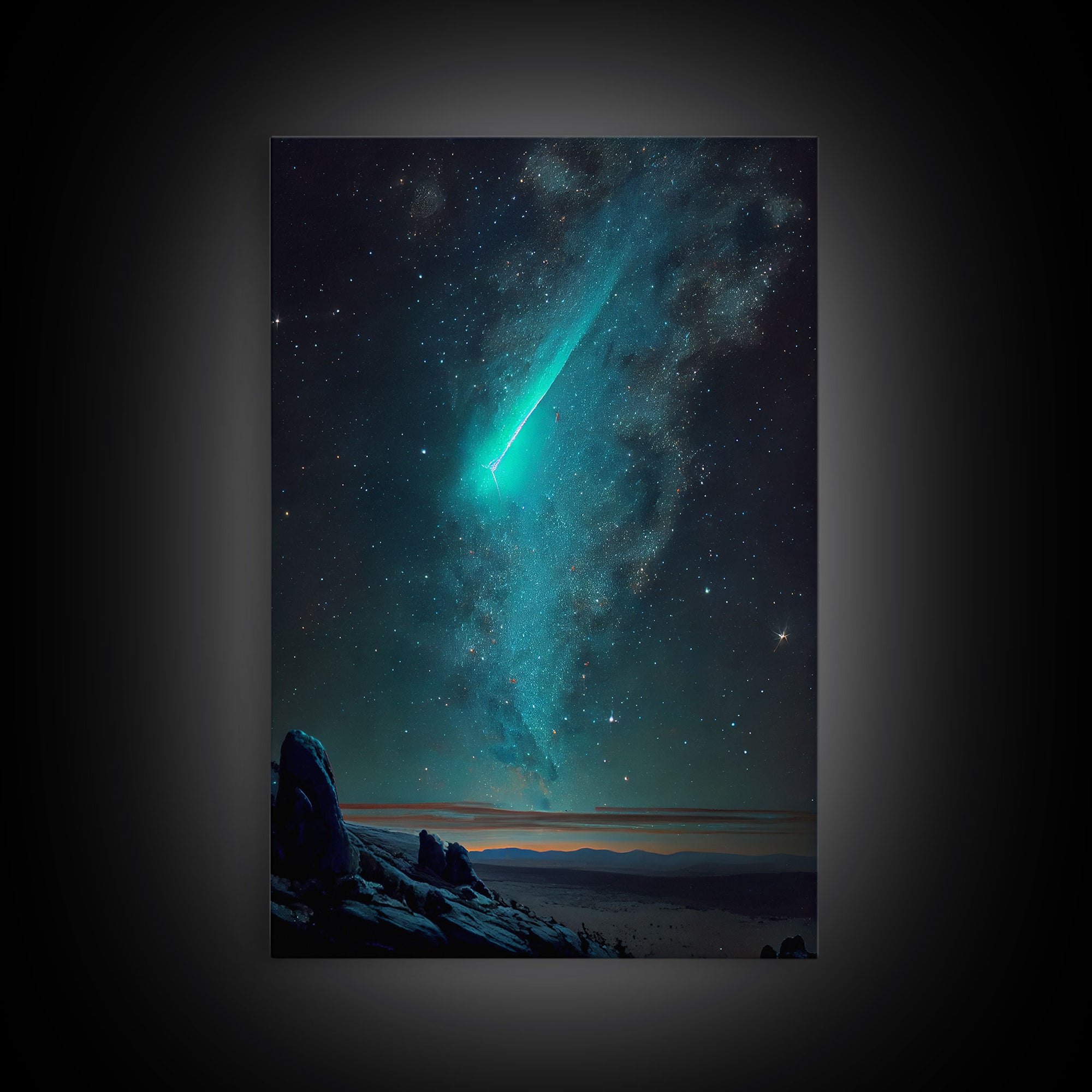 Shooting Star over an Arizona desert landscape, framed canvas print, milky way galaxy starry night sky art