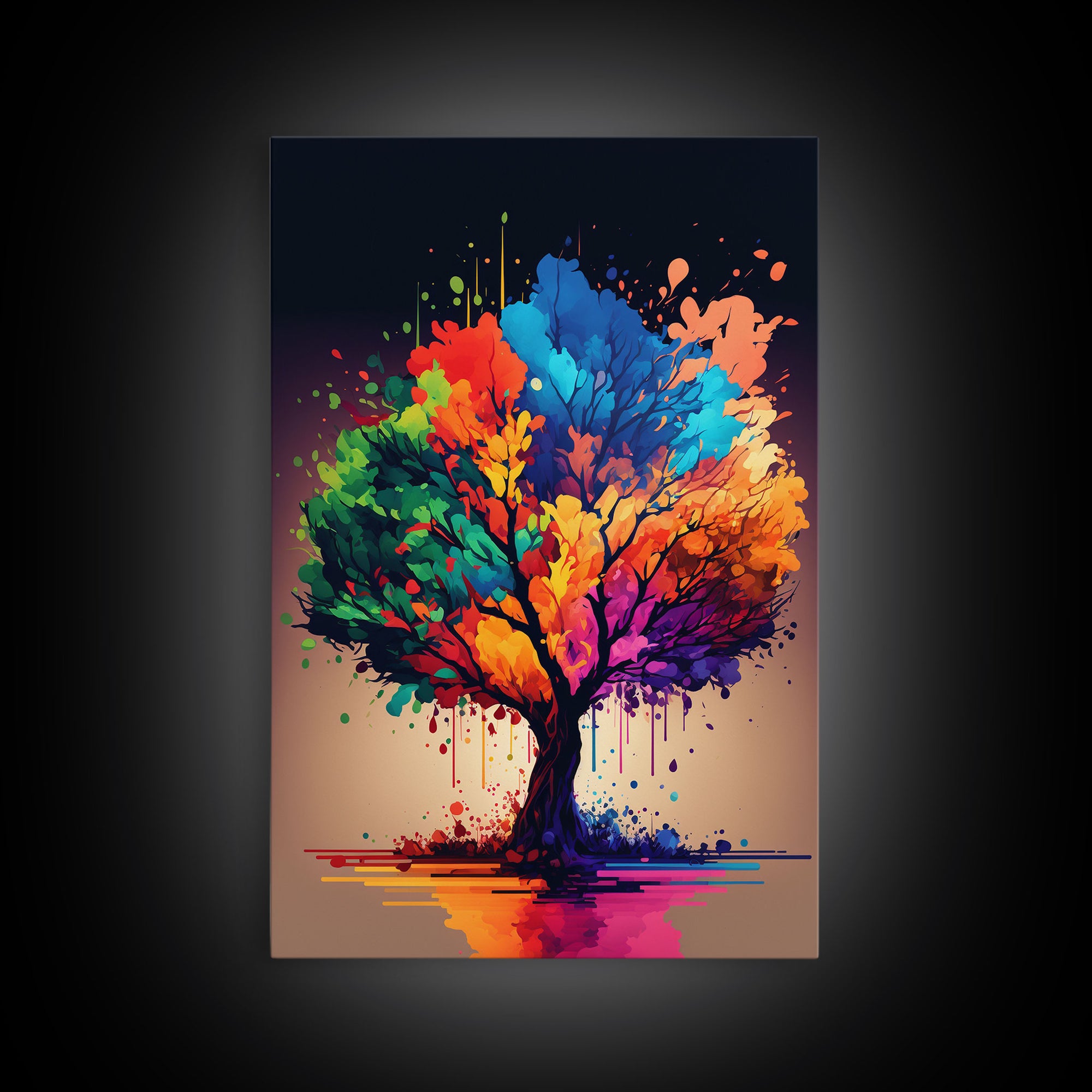 Abstract Tree Watercolor Canvas Print, Splatter Art, Blooming Colorful Tree On Canvas, Original Plant Floral Artwork, Landscape Bohemian Art