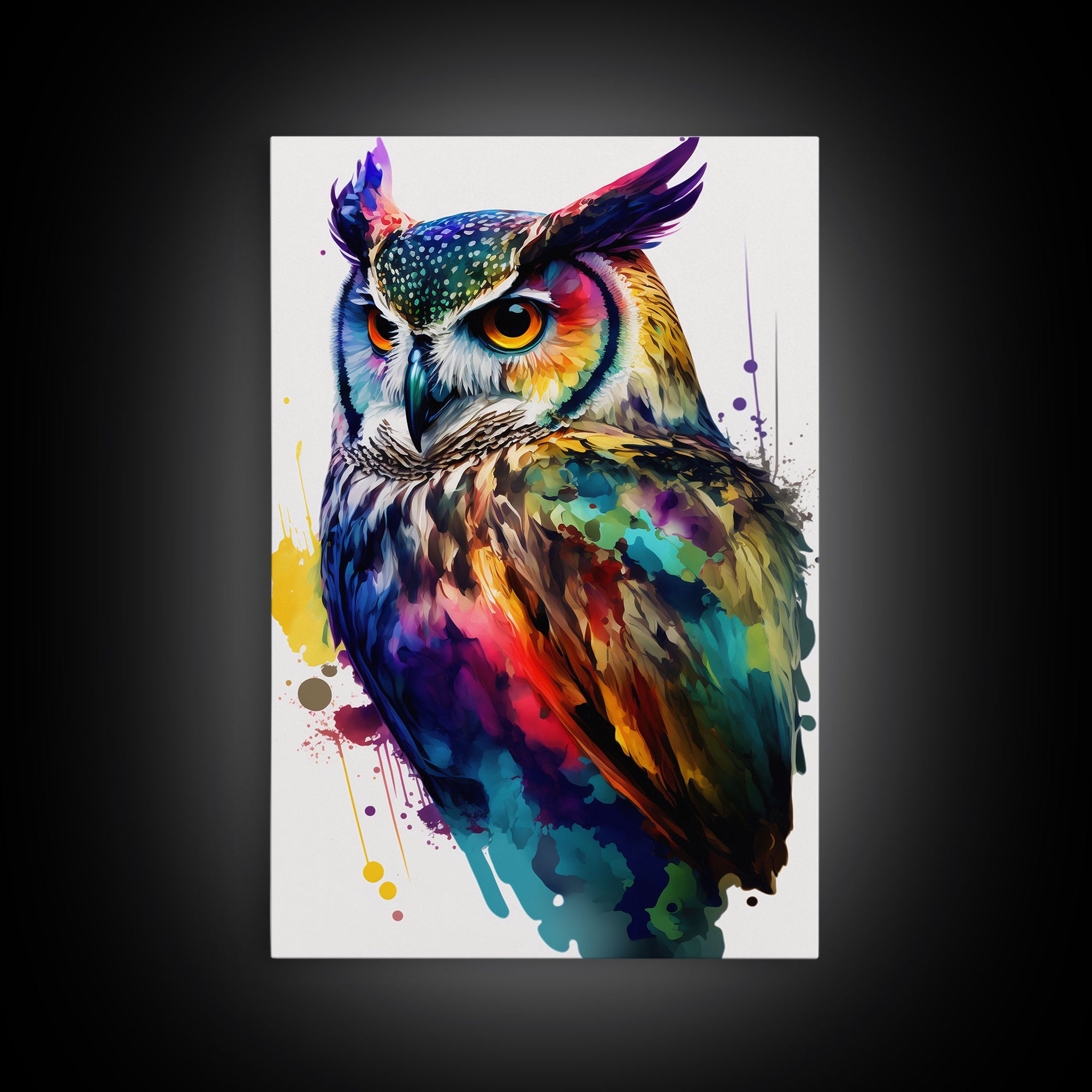 Watercolor Owl Painting Canvas Print, Framed Canvas Art, Pop Art Style, Owl Decor, Owl Print, Owl Art