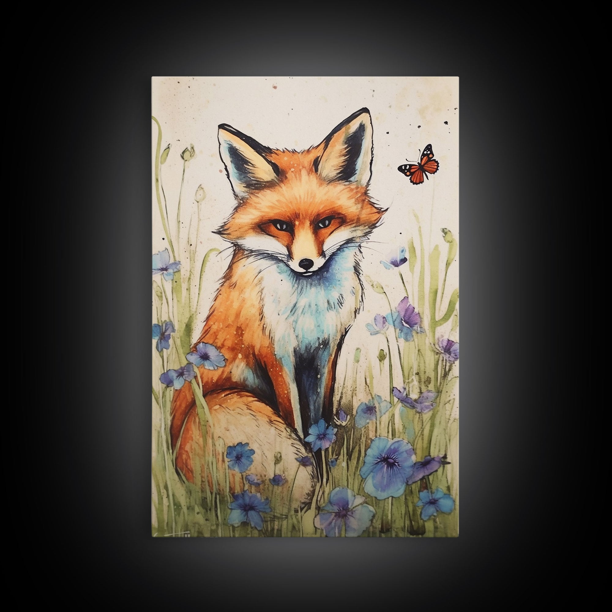 Red Fox Wall Art, 24" x 36" Wall Art, Woodland Spring Decor, Canvas Wall Hanging, Rustic Farmhouse Decor, Modern Farmhouse Art