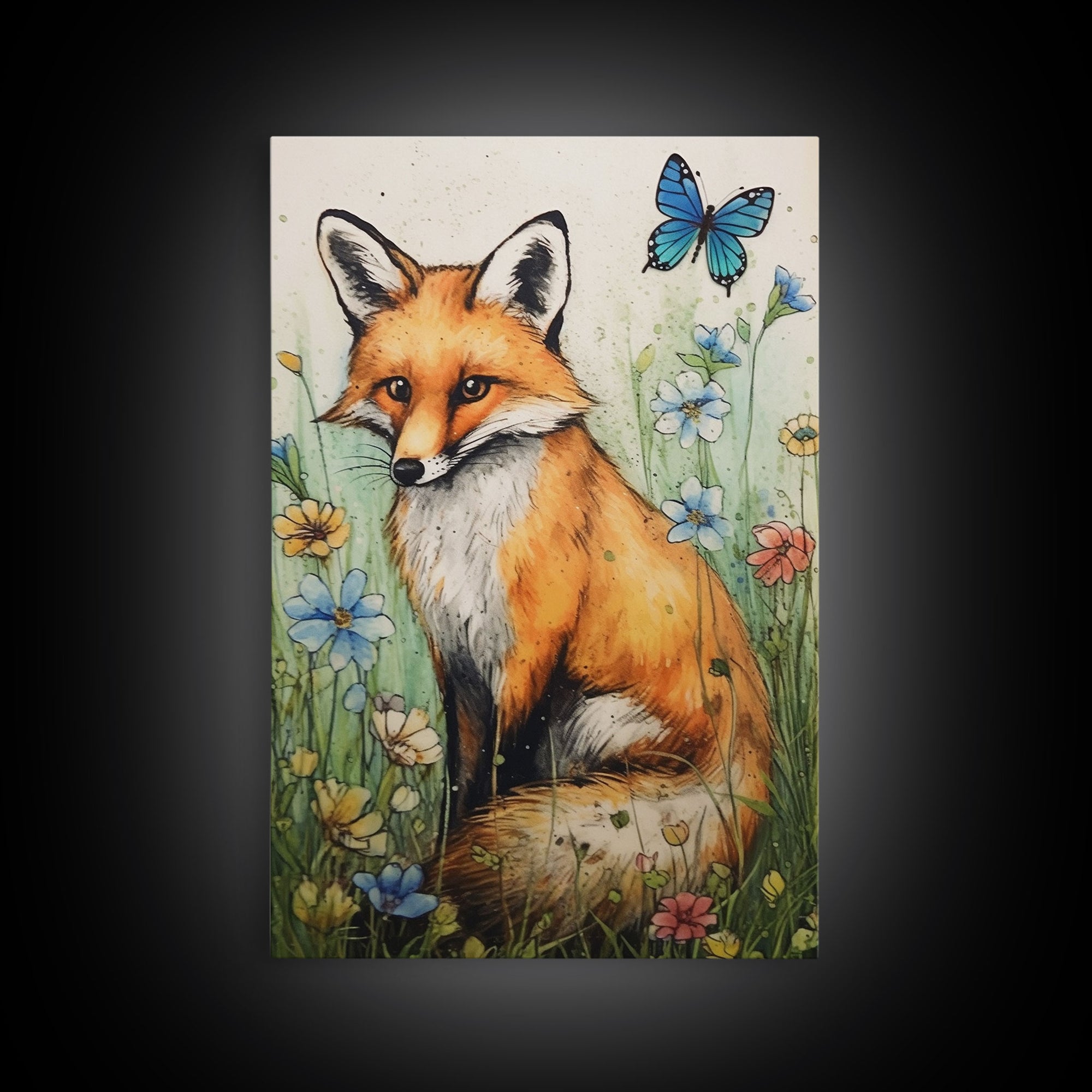 Framed Fox Wall Art, Vintage Wall Art, Muted Neutral Colors, Animal Prints, Farmhouse Wall Decor, Moody Wall Decor, Canvas Print