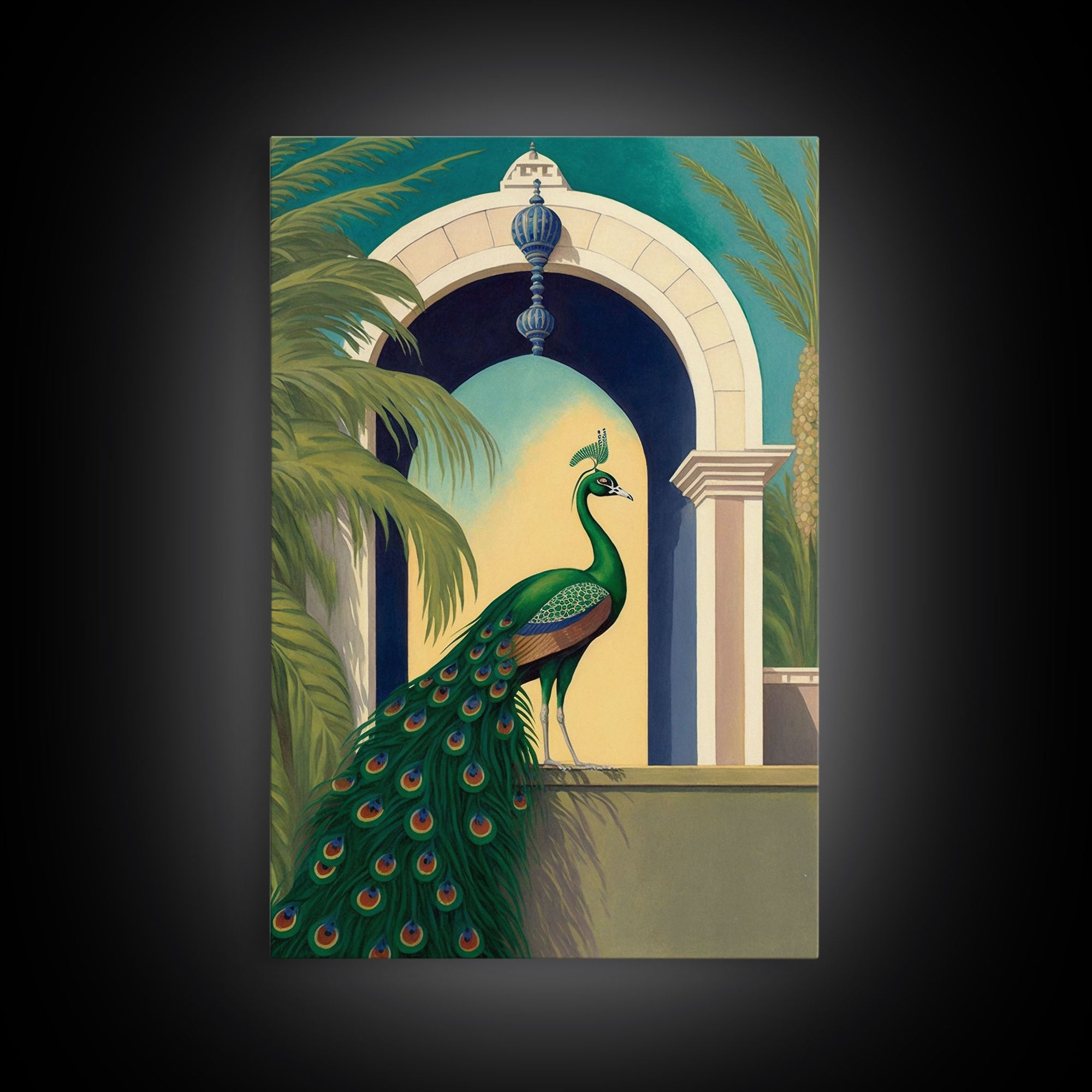 Watercolor Painting Canvas Print of a Colorful Peacock, Framed Canvas Print, Living Room Wall Decor