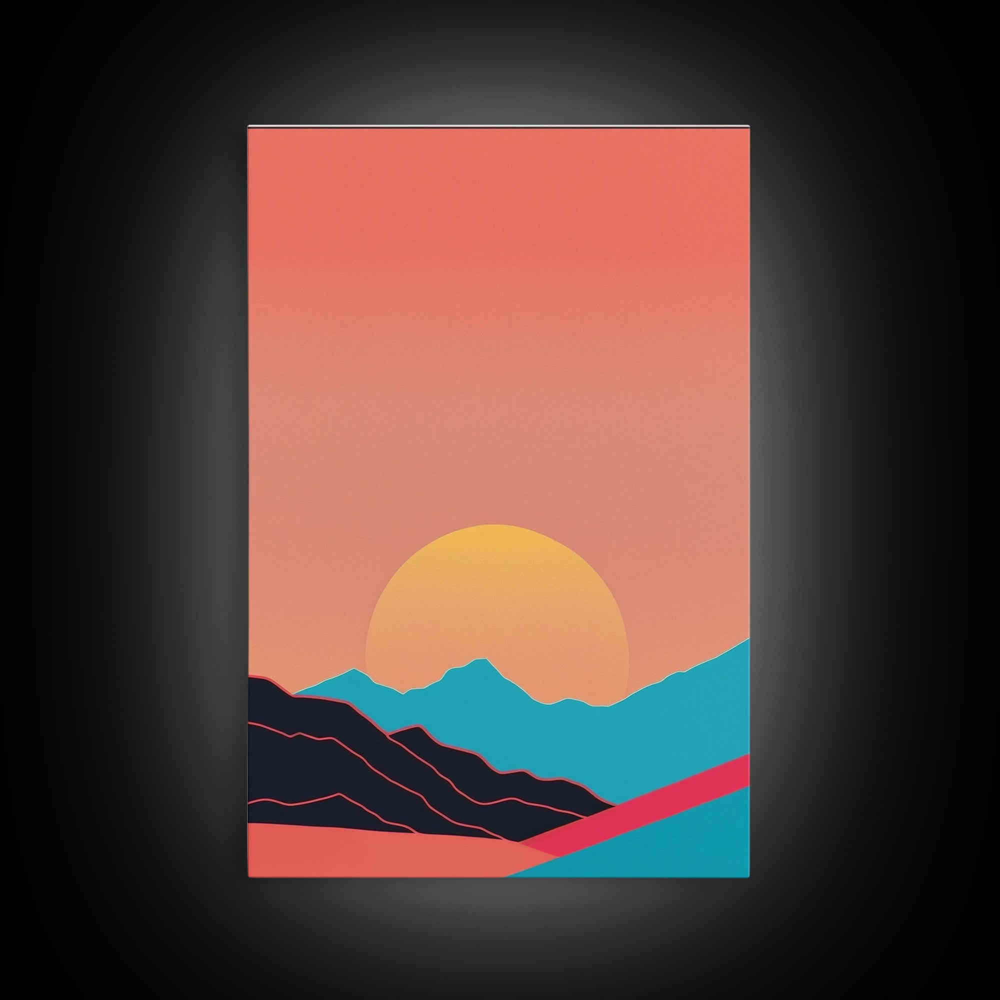 Peach Sunset, Framed Canvas Print, Minimalist Art Deco Inspired Wall Art