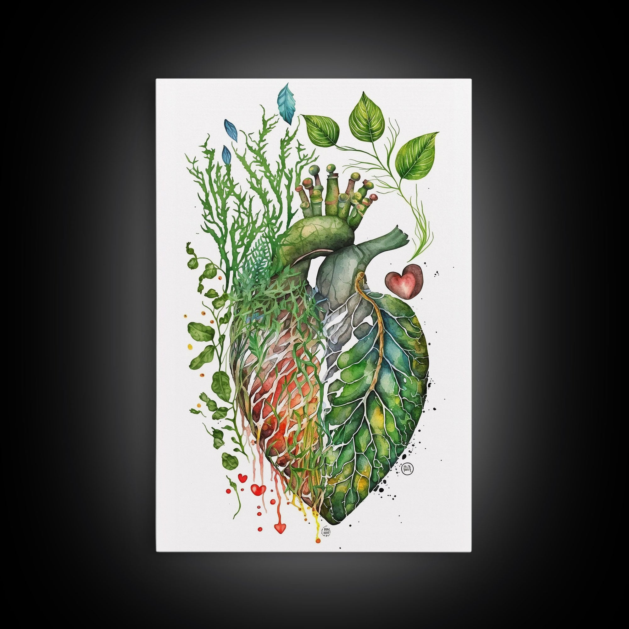 Florapunk Heart, Anatomical Heart Painting Canvas Print, Watercolor Heart, Human Heart, Pond Heart, Marsh Painting, Waterlily, Lily pads
