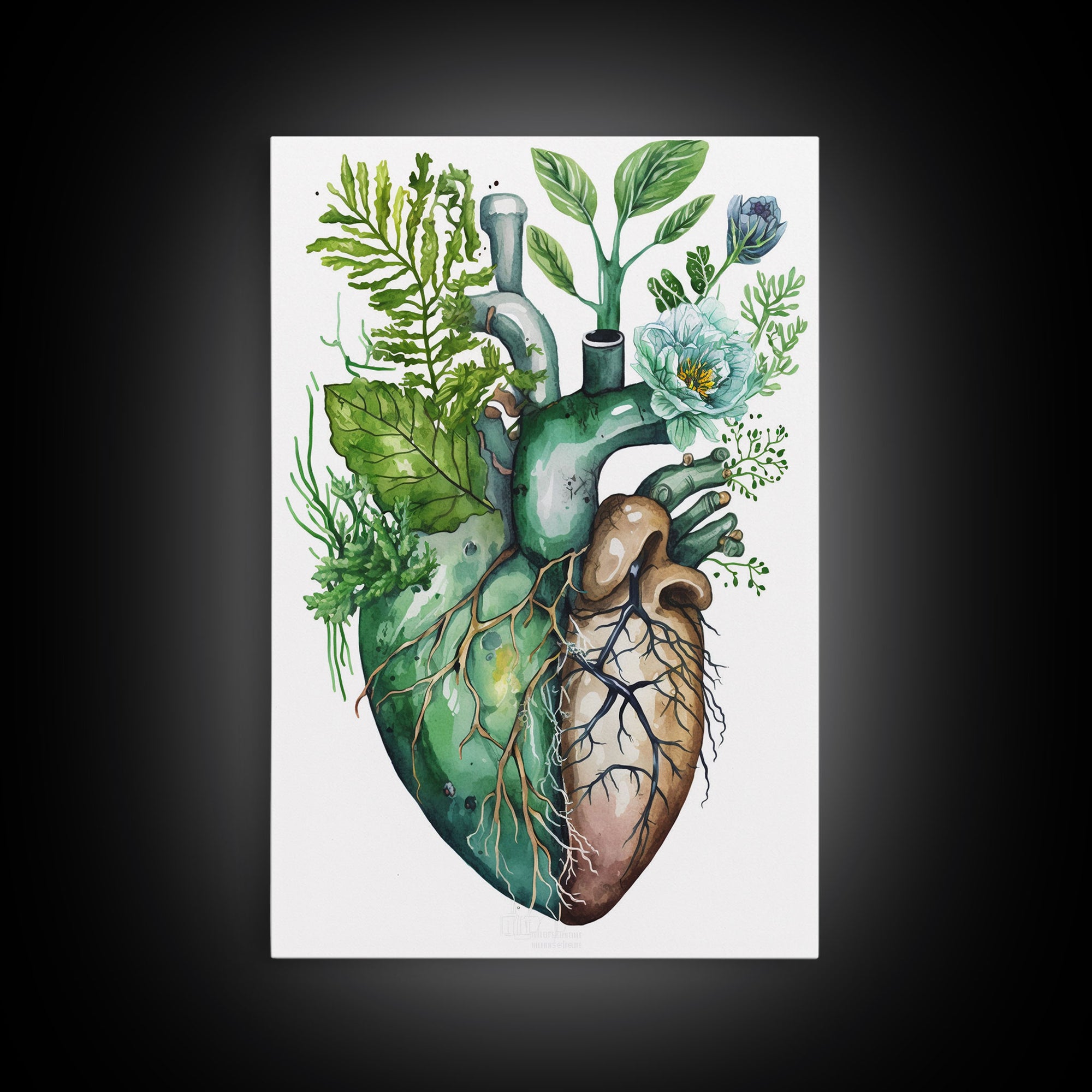 Florapunk Heart, Anatomical Heart Painting Canvas Print, Watercolor Heart, Human Heart, Pond Heart, Marsh Painting, Waterlily, Lily pads