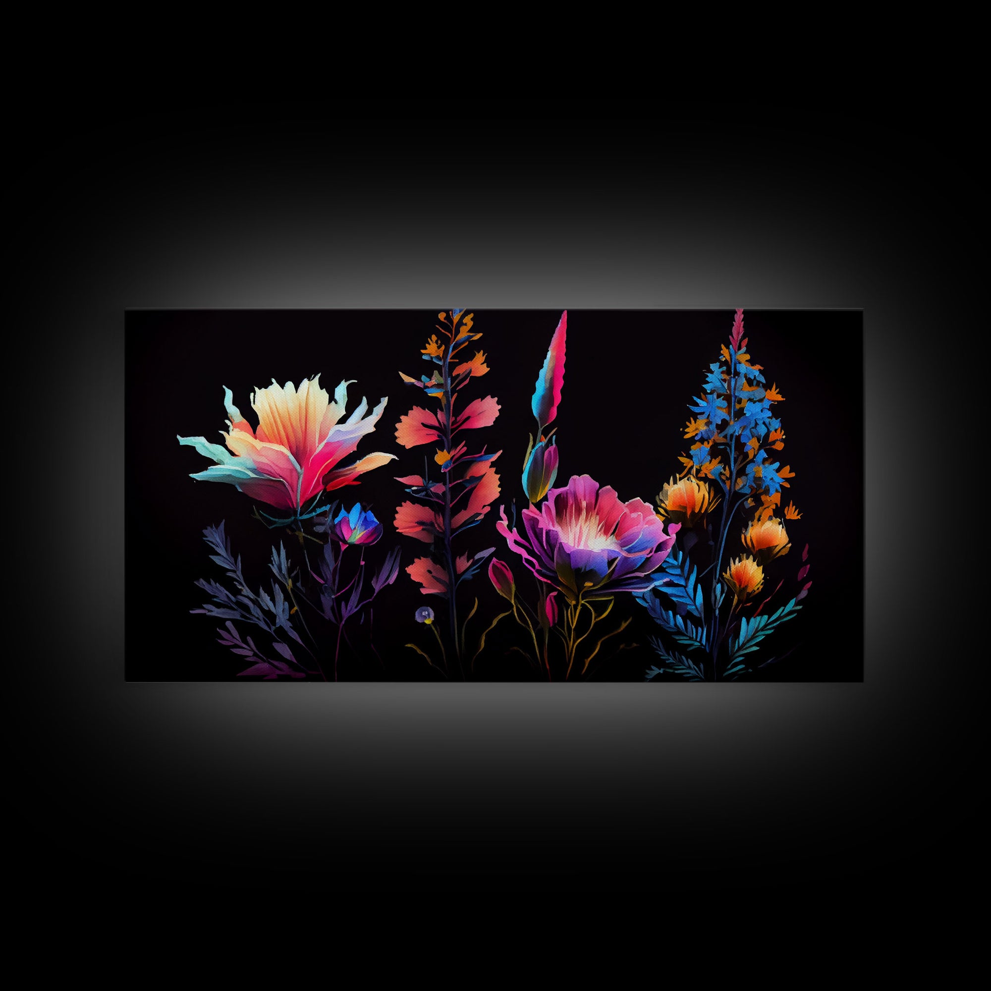 Colorful Floral Wall Art, Mother's Day Gift, Gift For Mom, Black background, Wild Flowers, Nature Art, Rustic Farmhouse Art, Minimalist Deco