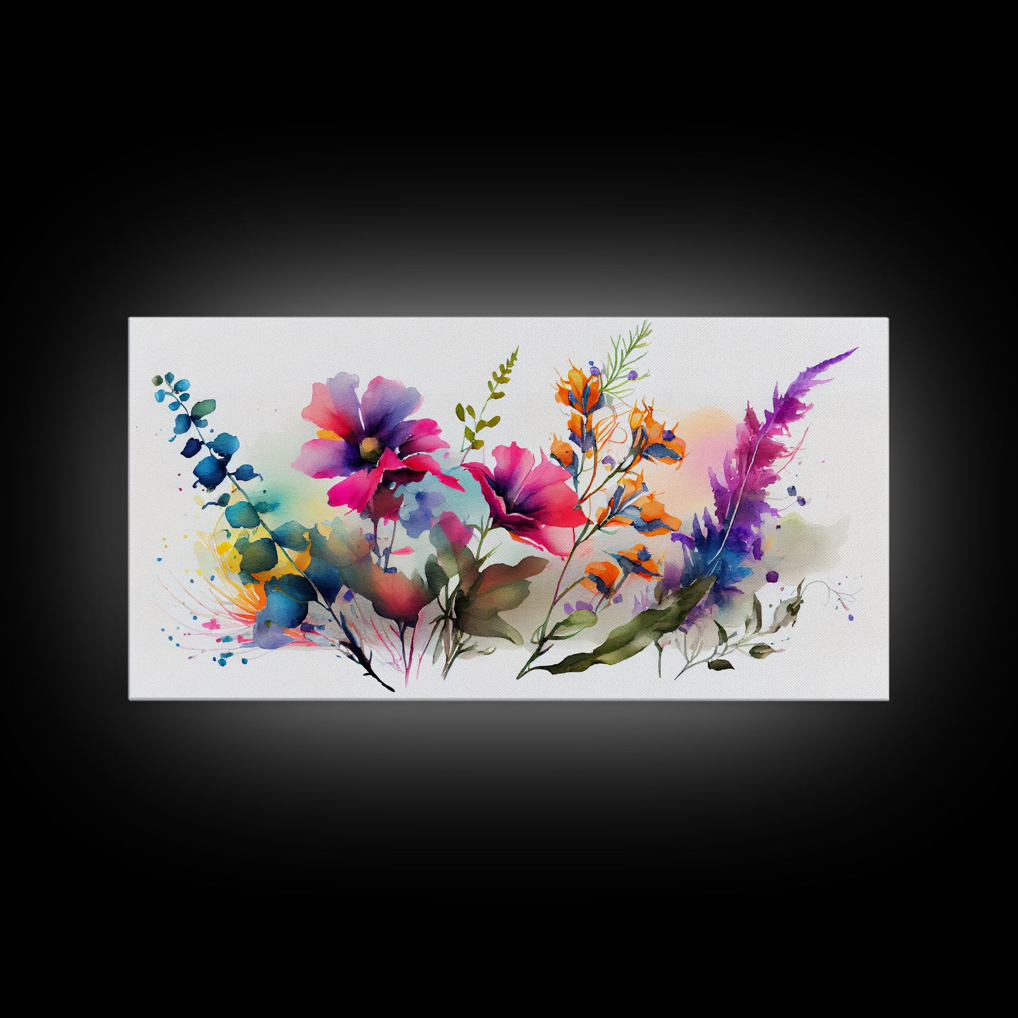 Pink Wild Flowers Wall Art, Framed Canvas Print, Mother's Day, Gift For Mom, Farmhouse Decor, Rustic Watercolor Painting White Background