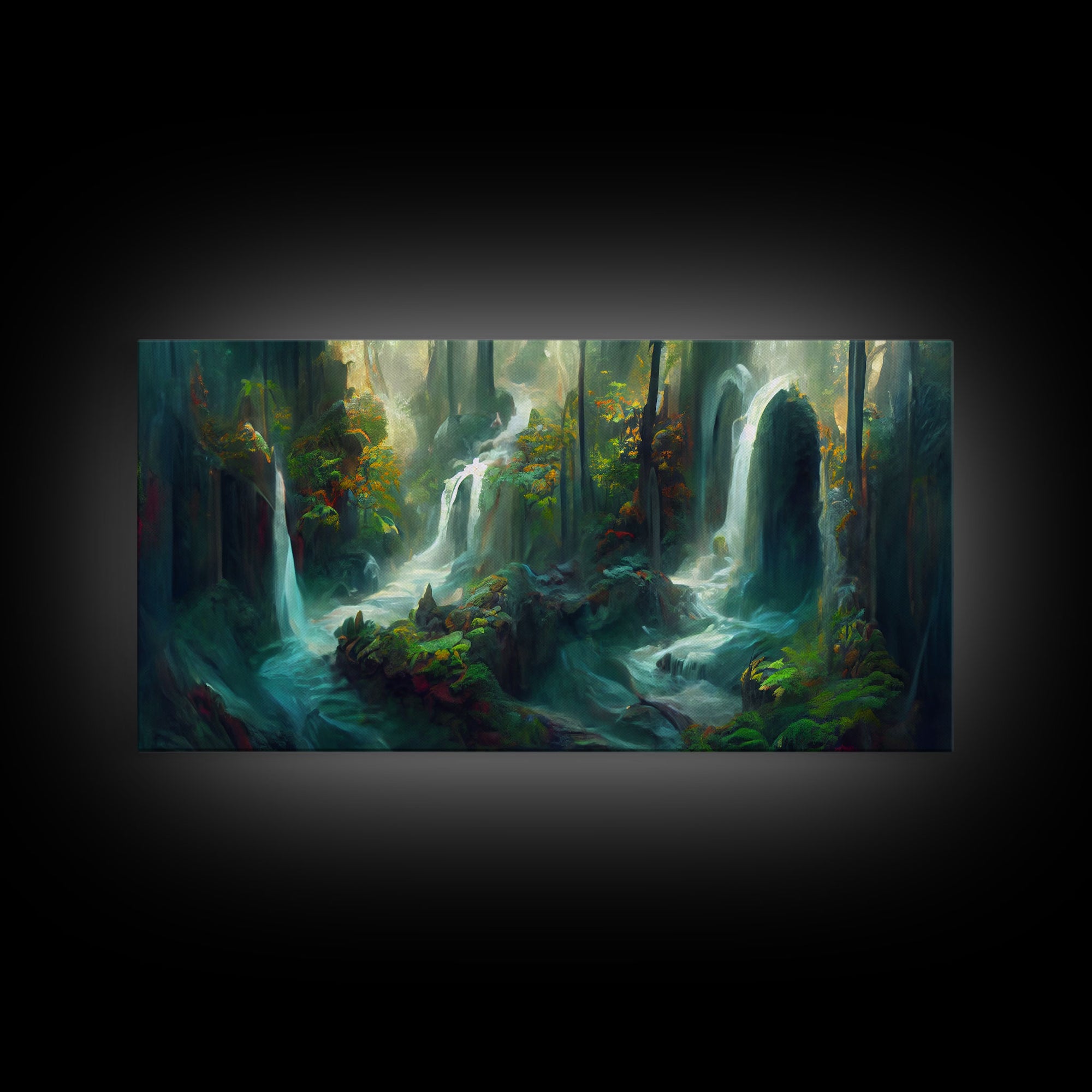 Waterfall wall art, canvas print, giclee, fantasy wall art, water color, nature wall decor, water landscape art, serenity art