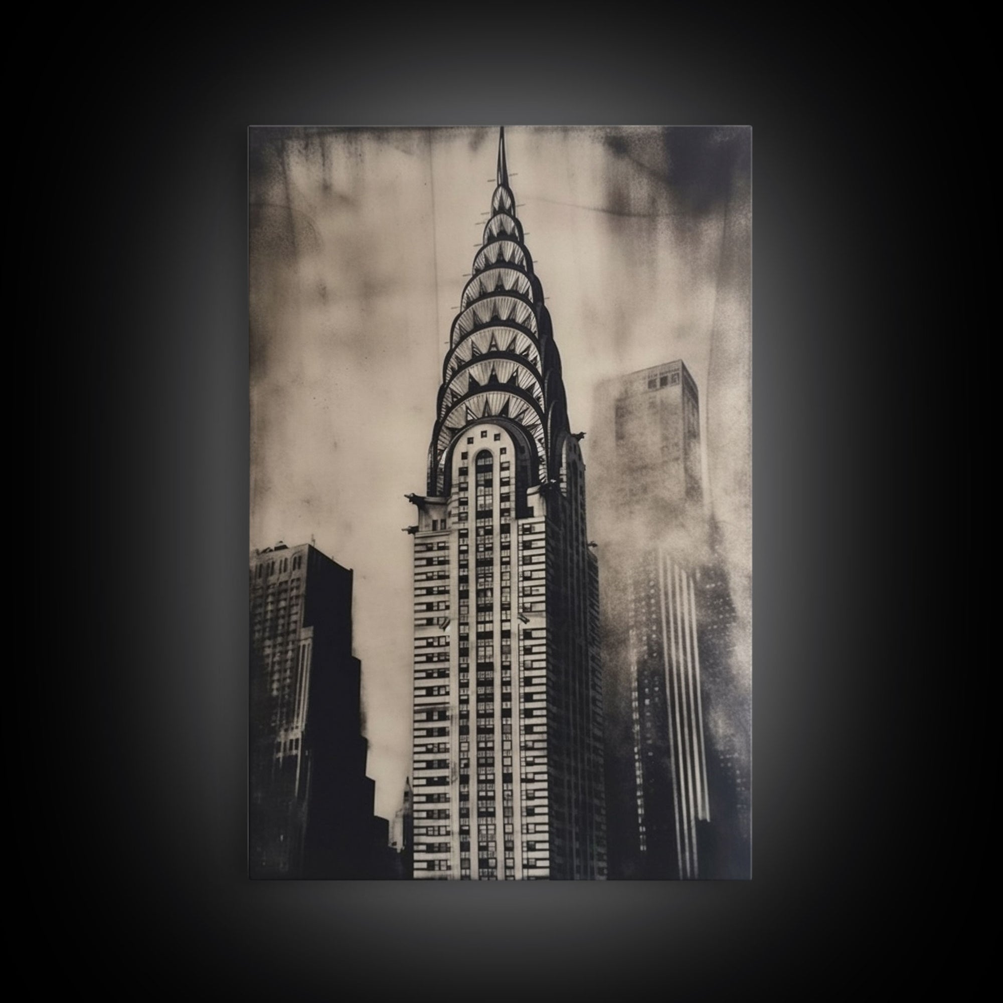 Chrysler Building Painting Framed Canvas Print, NYC Art, Art Deco Wall Decor, New York City Historic Art