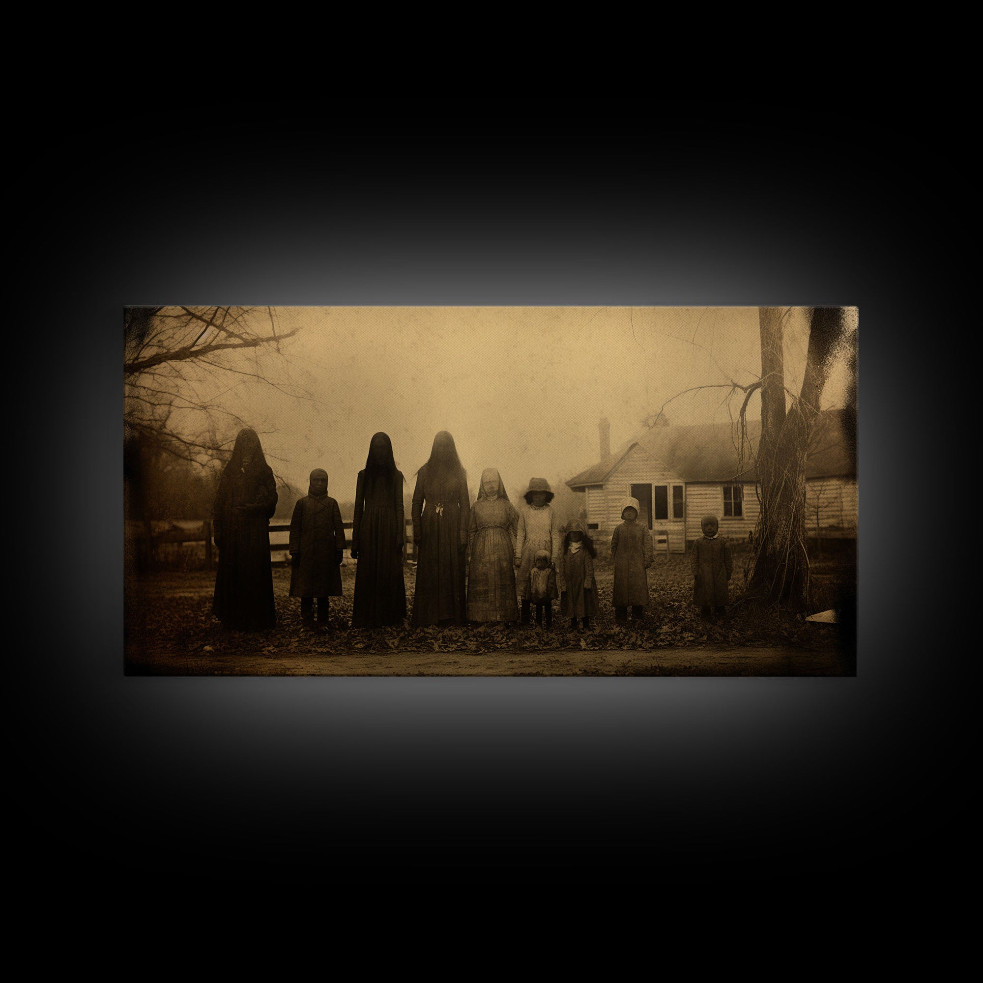 Spooky Ghost Family, Vintage Tin Type Photography Art, Framed Canvas Print, Dark Academia, Spooky Victorian Halloween Decor, Spoopy Ghosts