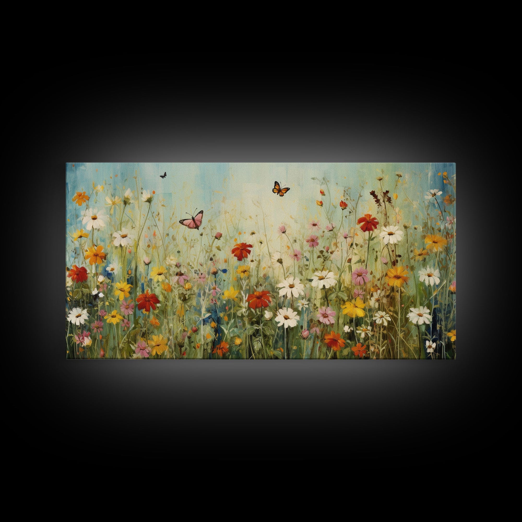 Butterfly Art, Wildflowers Print, Framed Canvas Print, Beautiful Watercolor Painting, Abova Sofa Decor, Minimalist Wall Art, Modern Decor