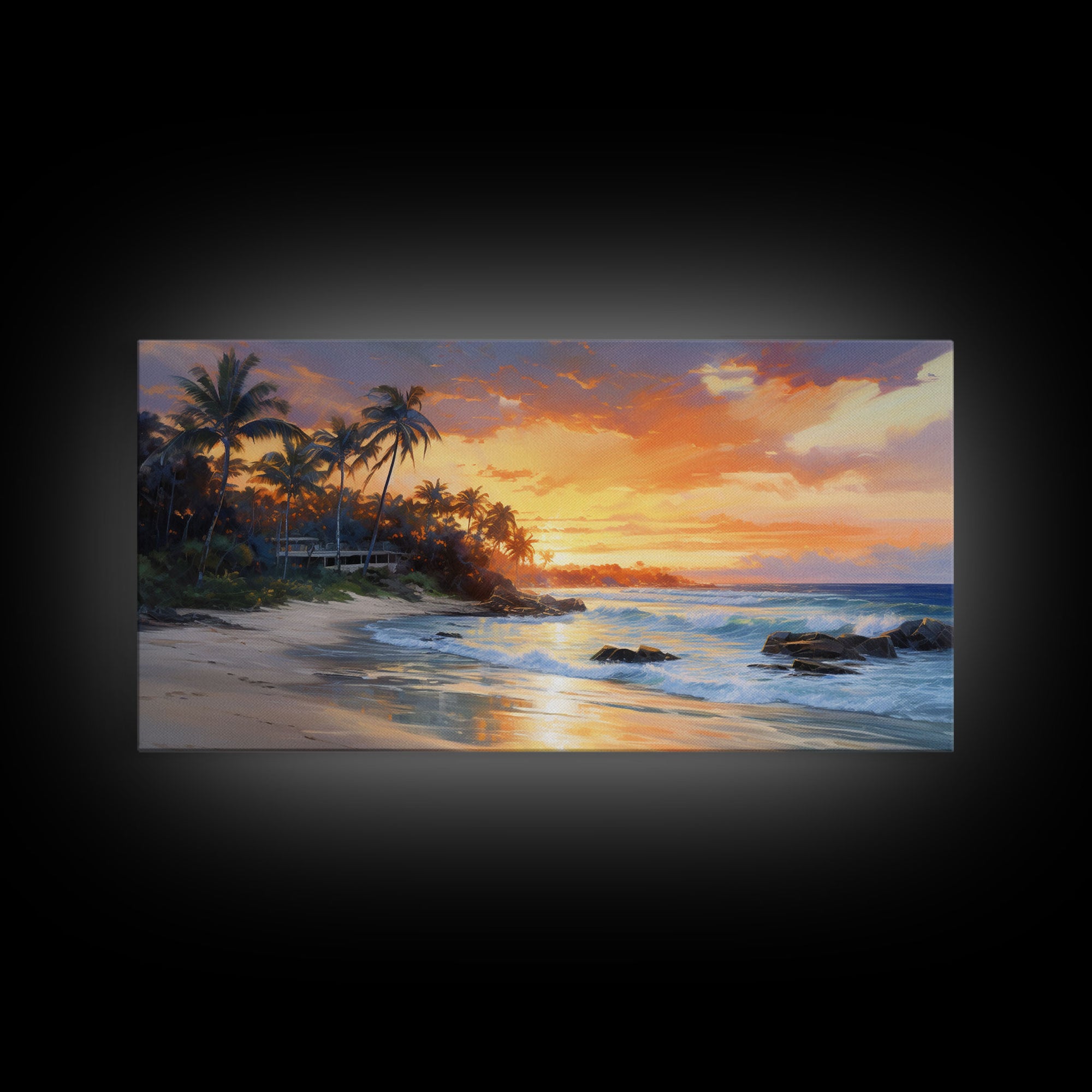 The Beach At Sunset, Tropical Art, Green Wall Art, Boho Home Decor, New Home Gifts, Farmhouse Decor, Midcentury, Beachhouse Art, Travel Art