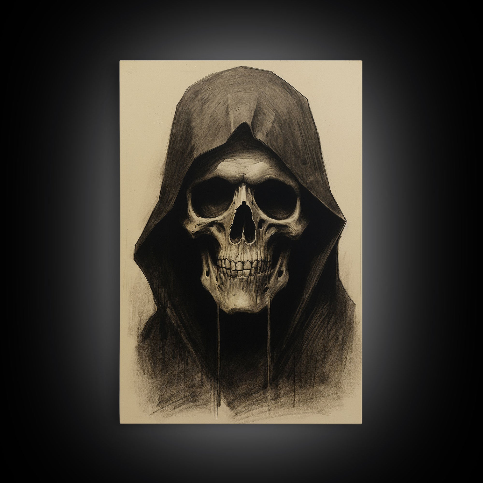 Skull Decor, Charcoal Drawing, Gothic Home Decor, Canvas Print, Wall Art, Vertical Art, Skull Gift, Human Skull Decor, Modern Art Prints