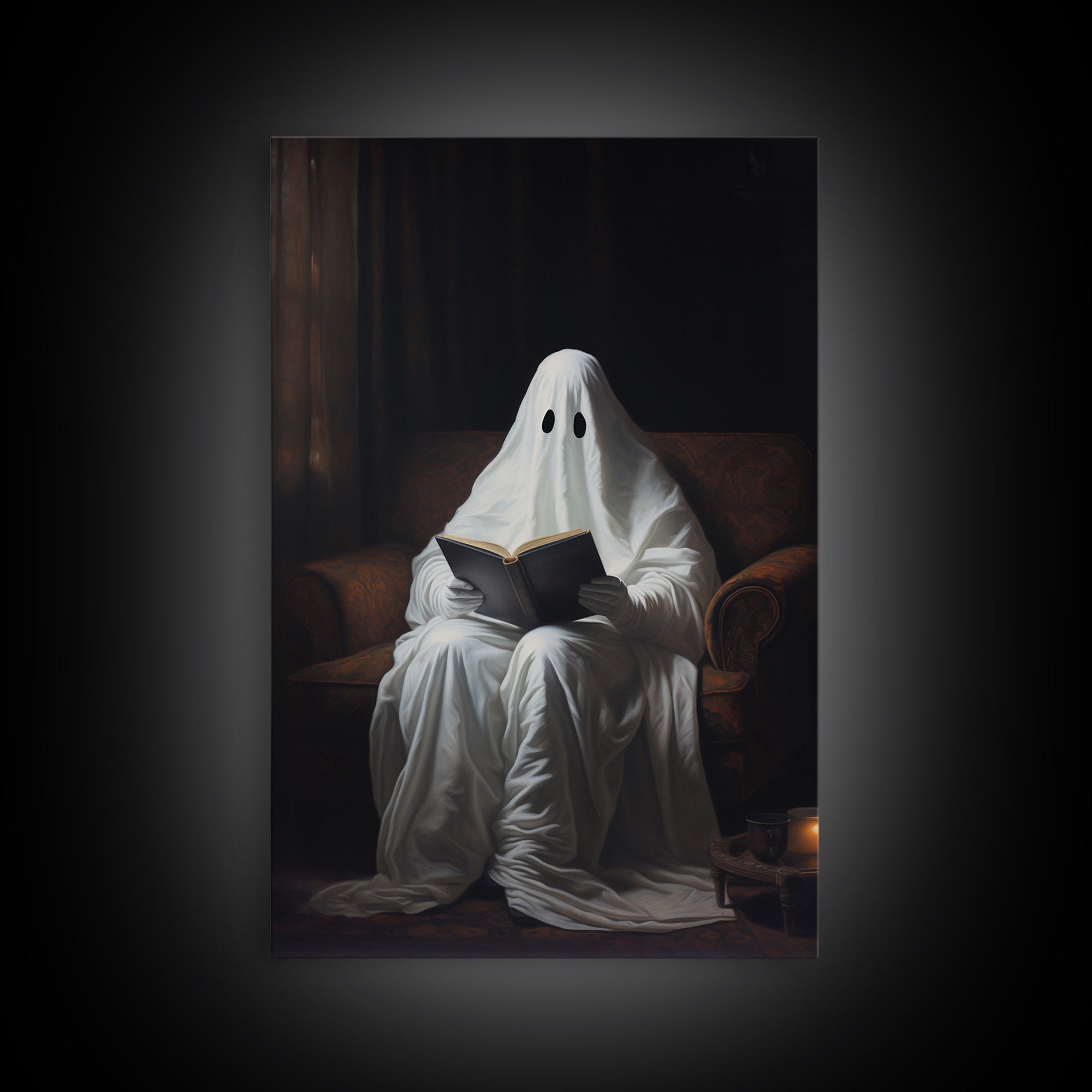 Victorian Ghost Reading A Book, Reading Lover Gift, Vintage Canvas, Art Canvas Print, Dark Academia, Haunting Ghost, Halloween Decoration