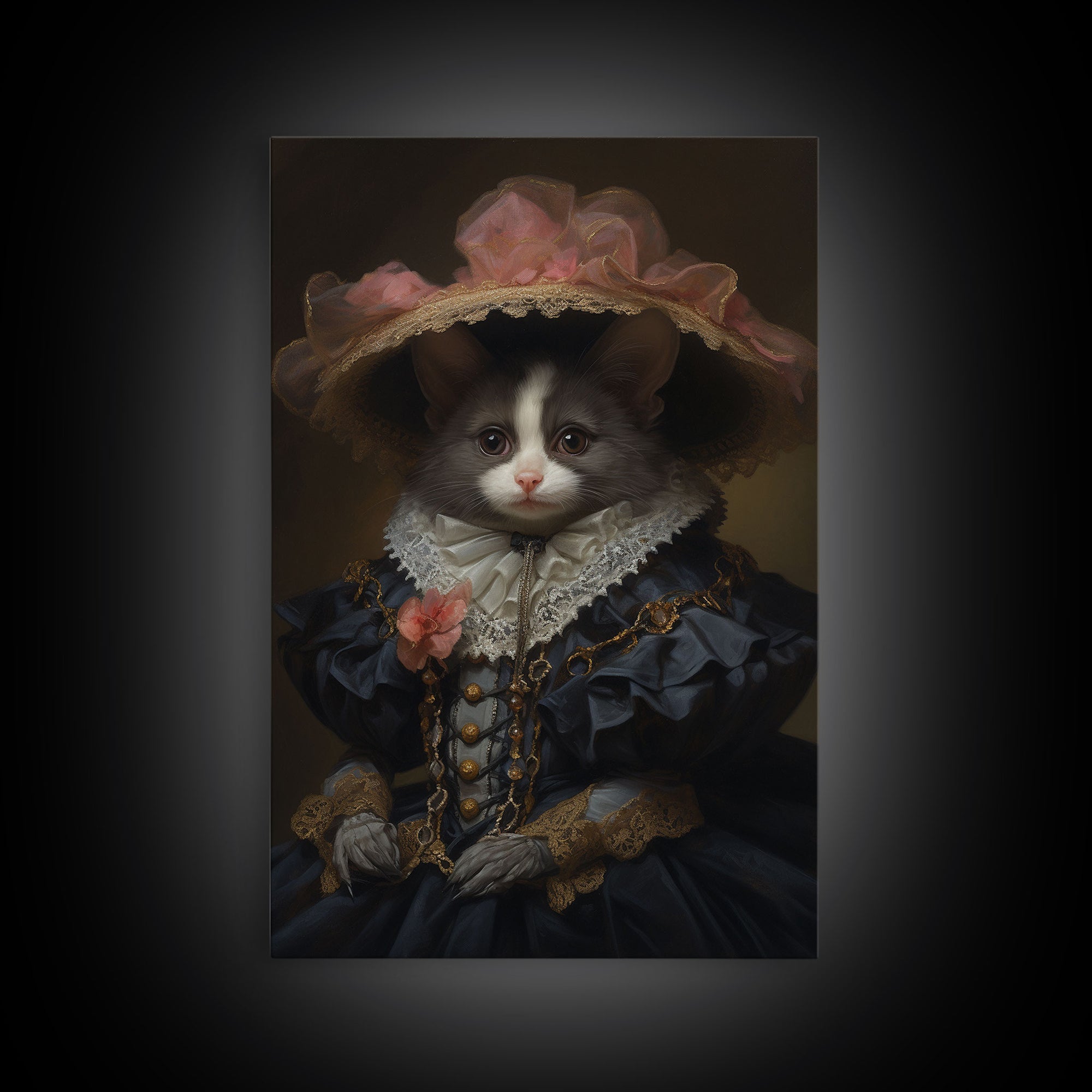 Cute Halloween Weasel Painting, Vintage Canvas, Art Canvas Print, Dark Academia, Weasel Art, Halloween Decor, Goth Art