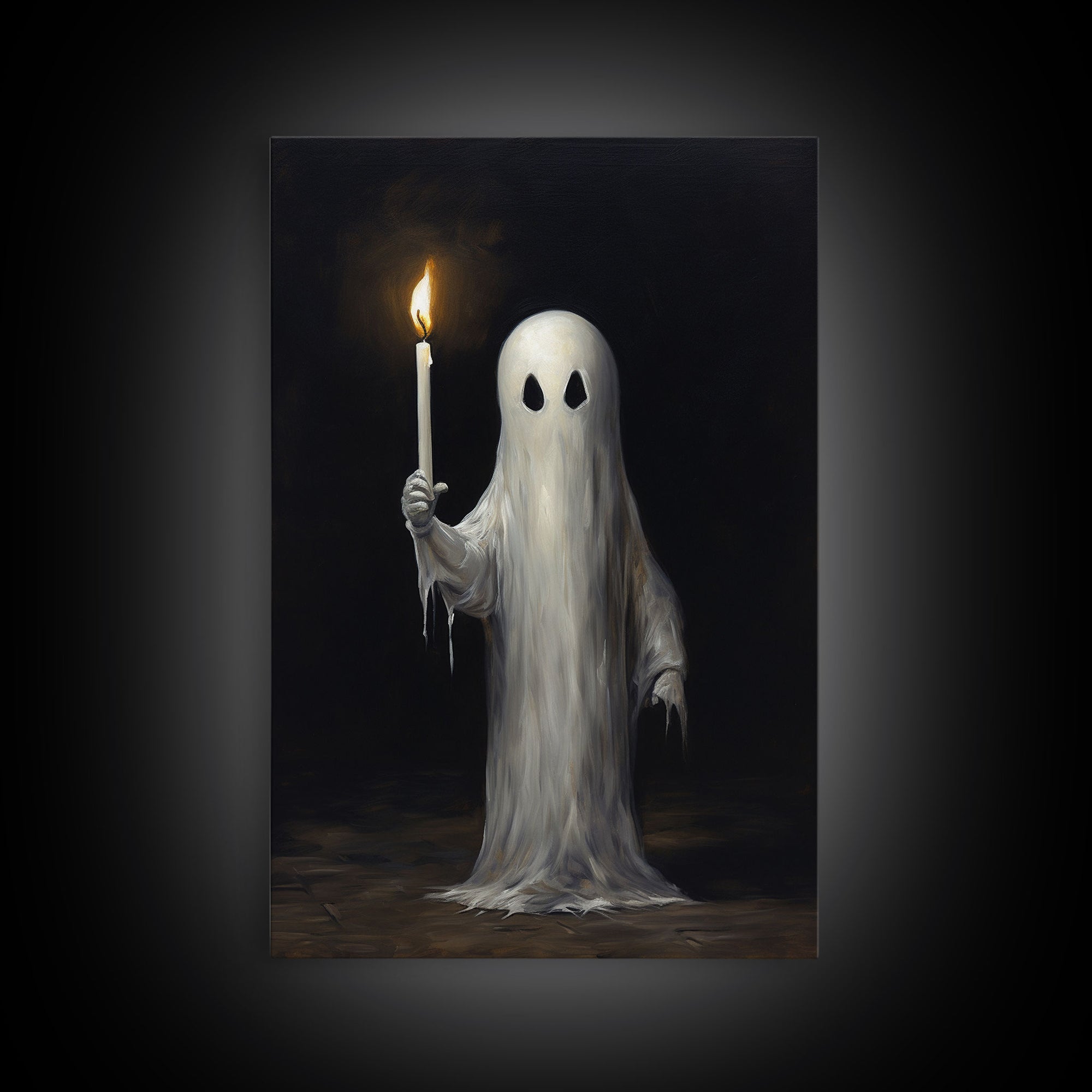 Spooky Halloween Ghost Holding a Candle, Vintage Canvas Print, Canvas Art, Dark Academia, Haunting Ghost, Halloween Decor, Halloween Art