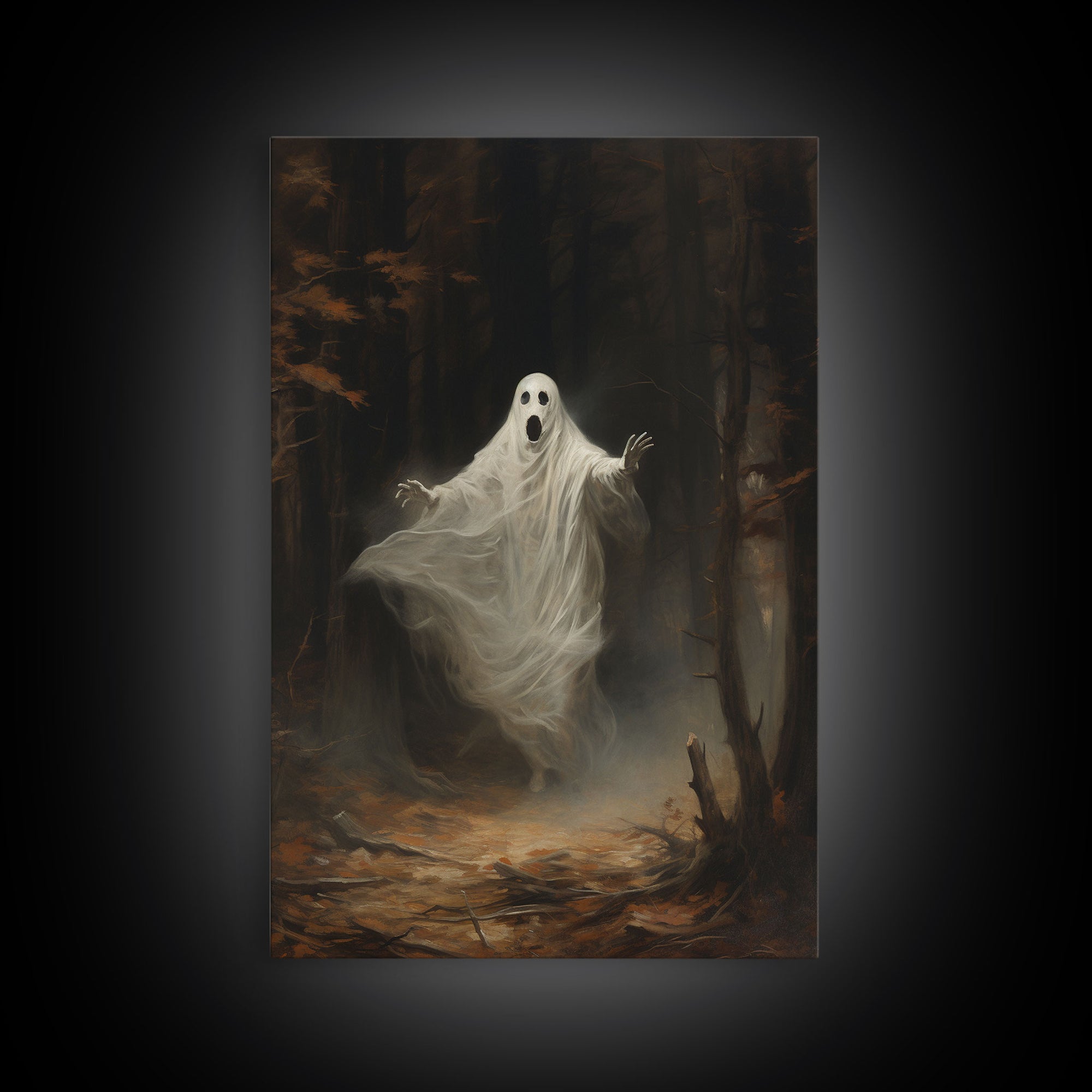 Ghost Dancing In A Haunted Forest, Vintage Canvas, Framed Canvas, Art Canvas Print, Dark Academia, Haunting Ghost, Halloween Decoration