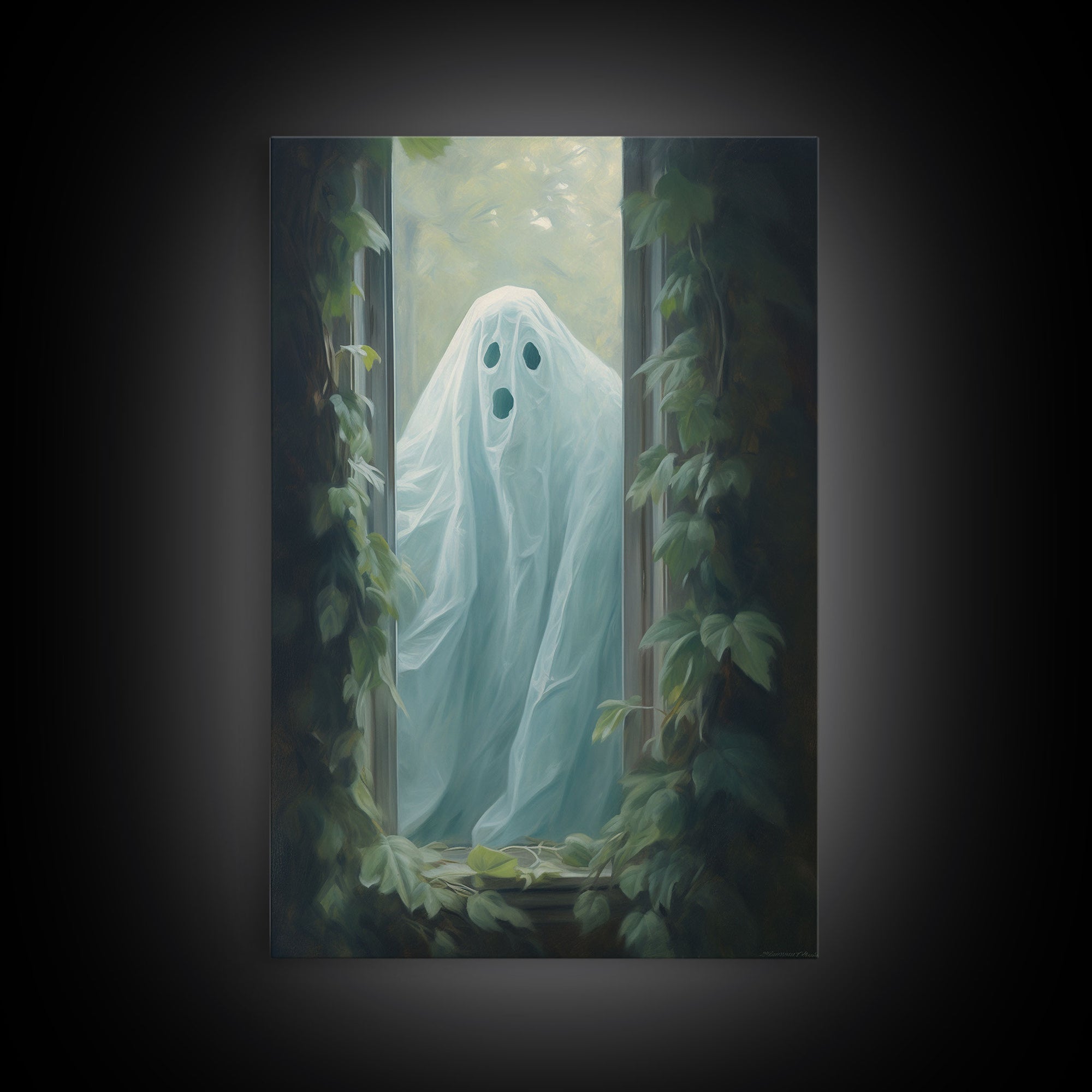 The Ghost In The Window, Vintage Canvas, Art Canvas Print, Dark Academia, Haunting Ghost, Halloween Decor, Spooky Gothic Decor
