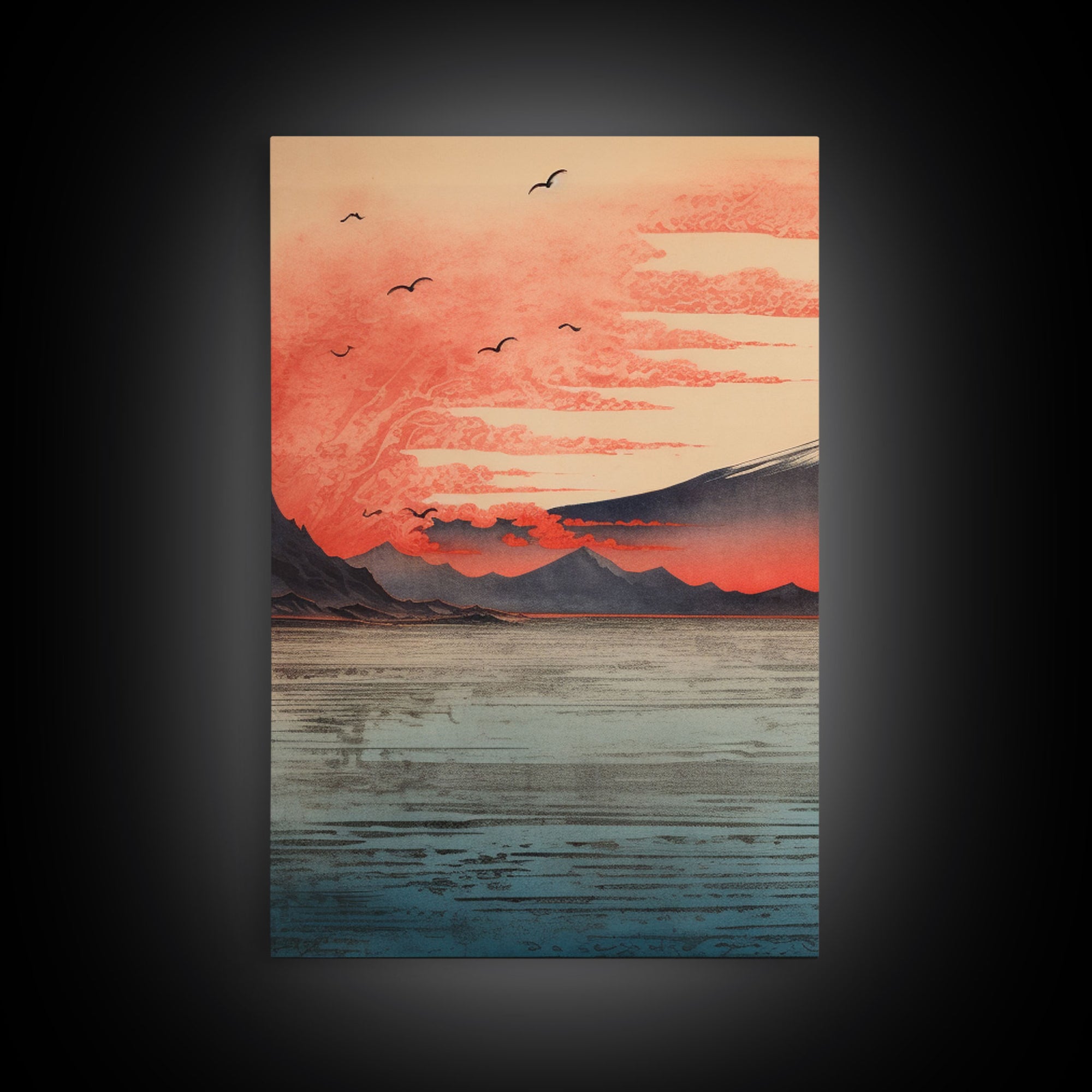 Volcano Print, Asian Art, Japanese Wall Art, Canvas Print, Wall Art, 3 Piece Wall Art, Office Decor, Beach House Wall Decor, Office Art