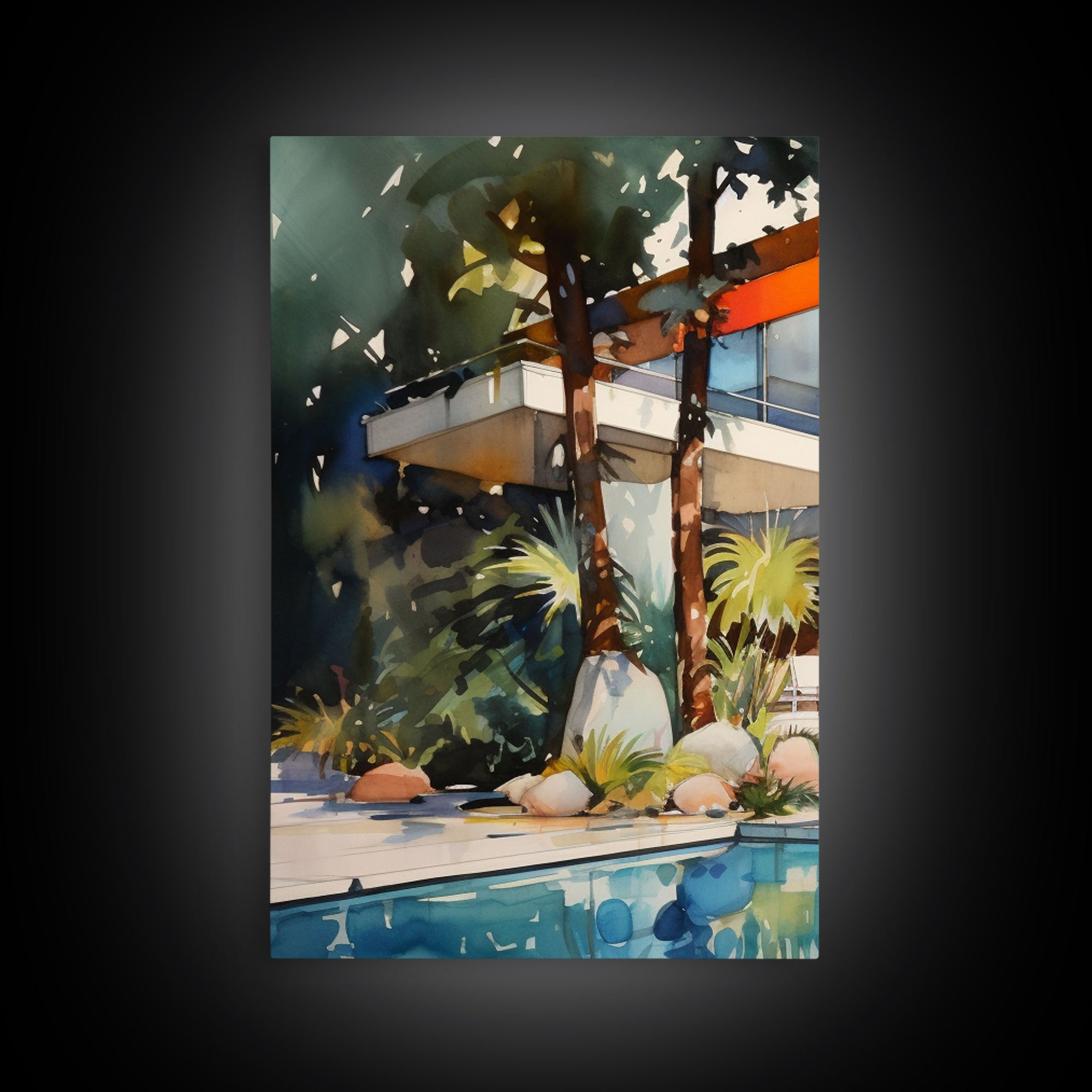 Architecture Print, Mid-century House Art, Canvas Print, Wall Art, 3 Piece Wall Art, Real Estate Gift, Family Room Art, Entryway Prints