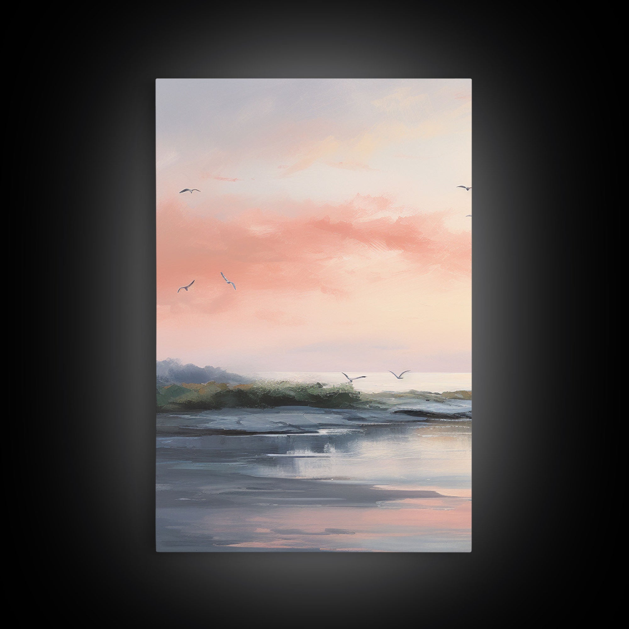 Pink Abstract Coastal Painting Canvas Print Wall Art Vintage Beach Print Girly Apartment Decor Seascape Print, 3 Piece Wall Art, Boho Decor