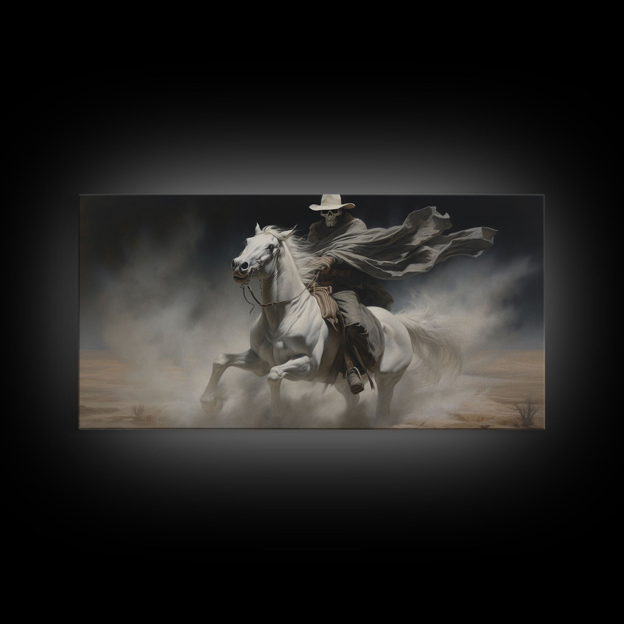 Grim Reaper Art, Death Rides A Pale Horse, Framed Canvas Print, Cowboy Grim Reaper, Spooky Halloween Art Print