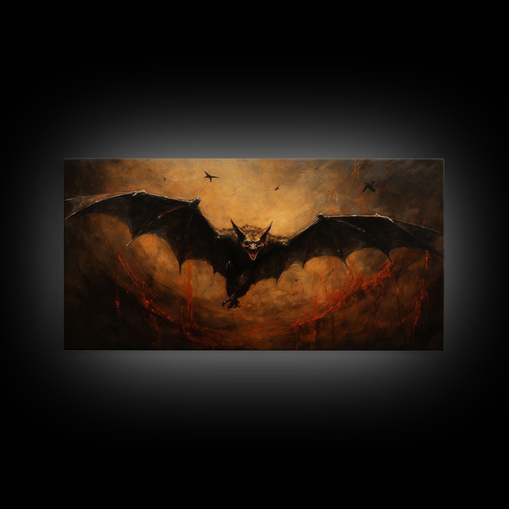 Vampire Bat Painting, Vintage Poster, Framed Canvas Print, Art Poster Print, Dark Academia, Dracula, Halloween Decor, Halloween Art Print