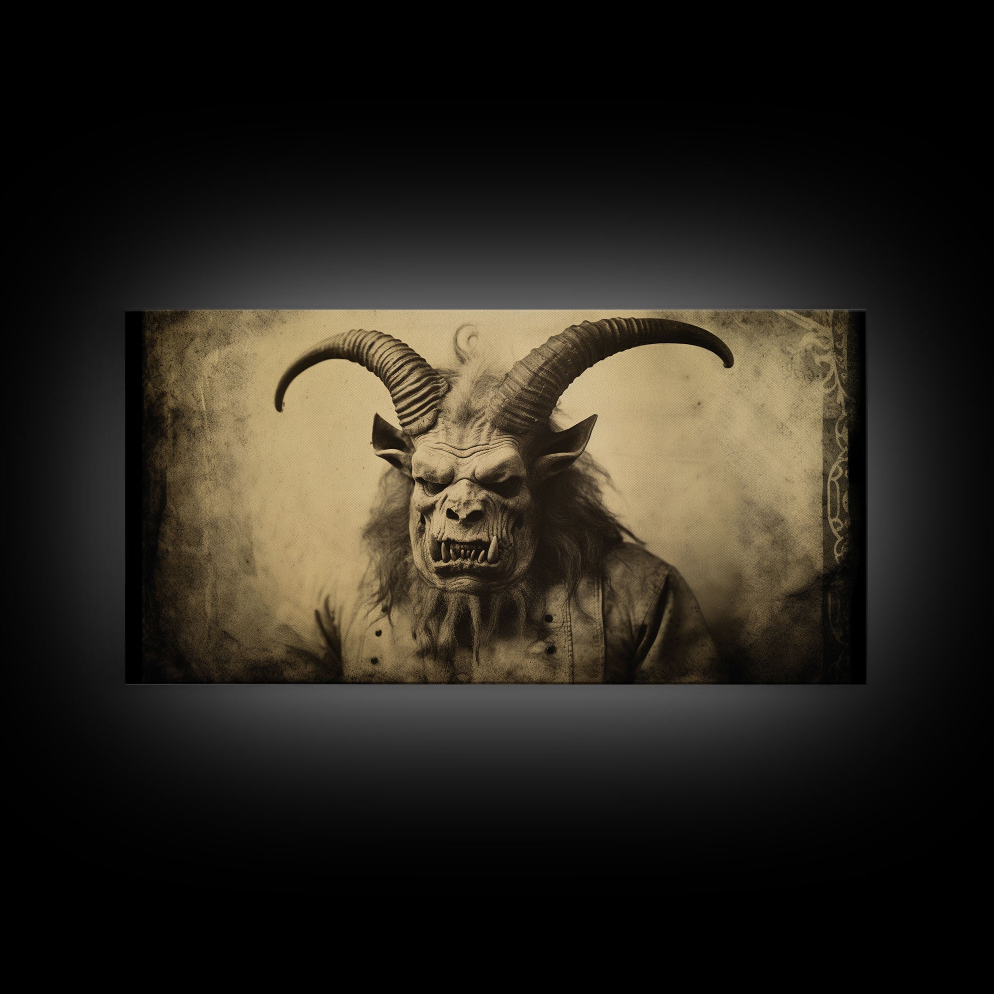 Photograph of A Demon, Creepy Halloween Trick Or Treaters, Framed Canvas Print, Vintage Tintype Photography Art, Halloween Art Print
