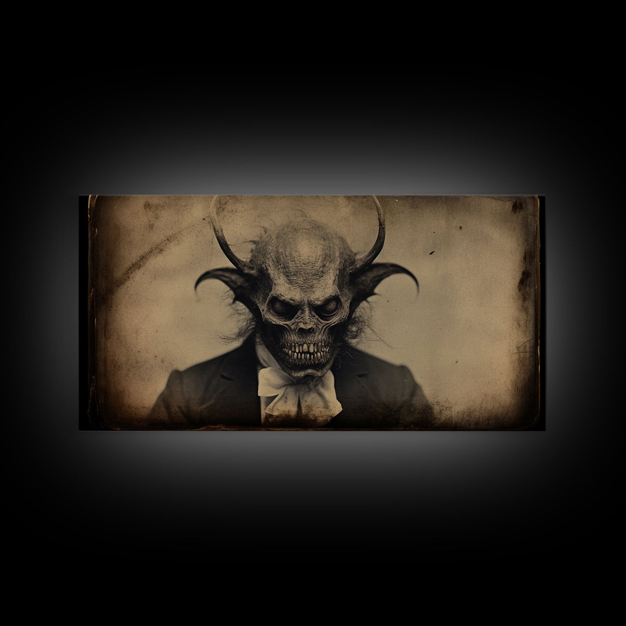 The Demon Of 81st Street, Creepy Halloween Trick Or Treaters, Framed Canvas Print, Vintage Tintype Photography Art, Halloween Art Print